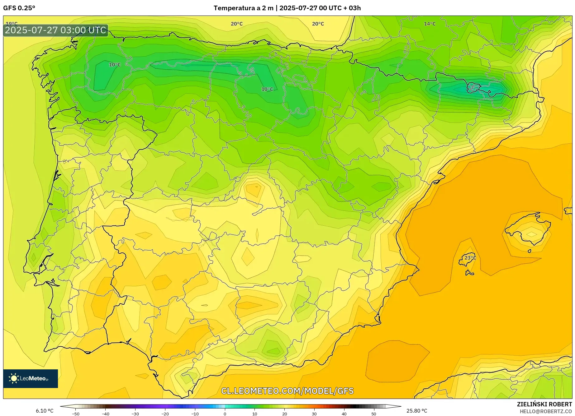 GFS model - España, Temperatura a 2 m