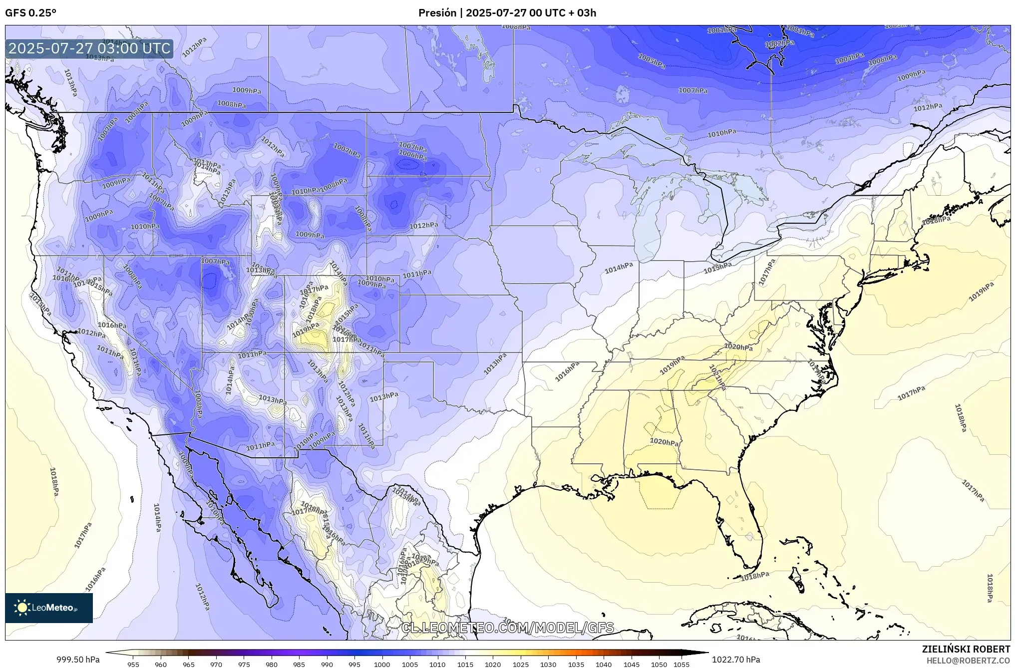 GFS model - Estados Unidos, Presión GFS model - Estados Unidos, Presión