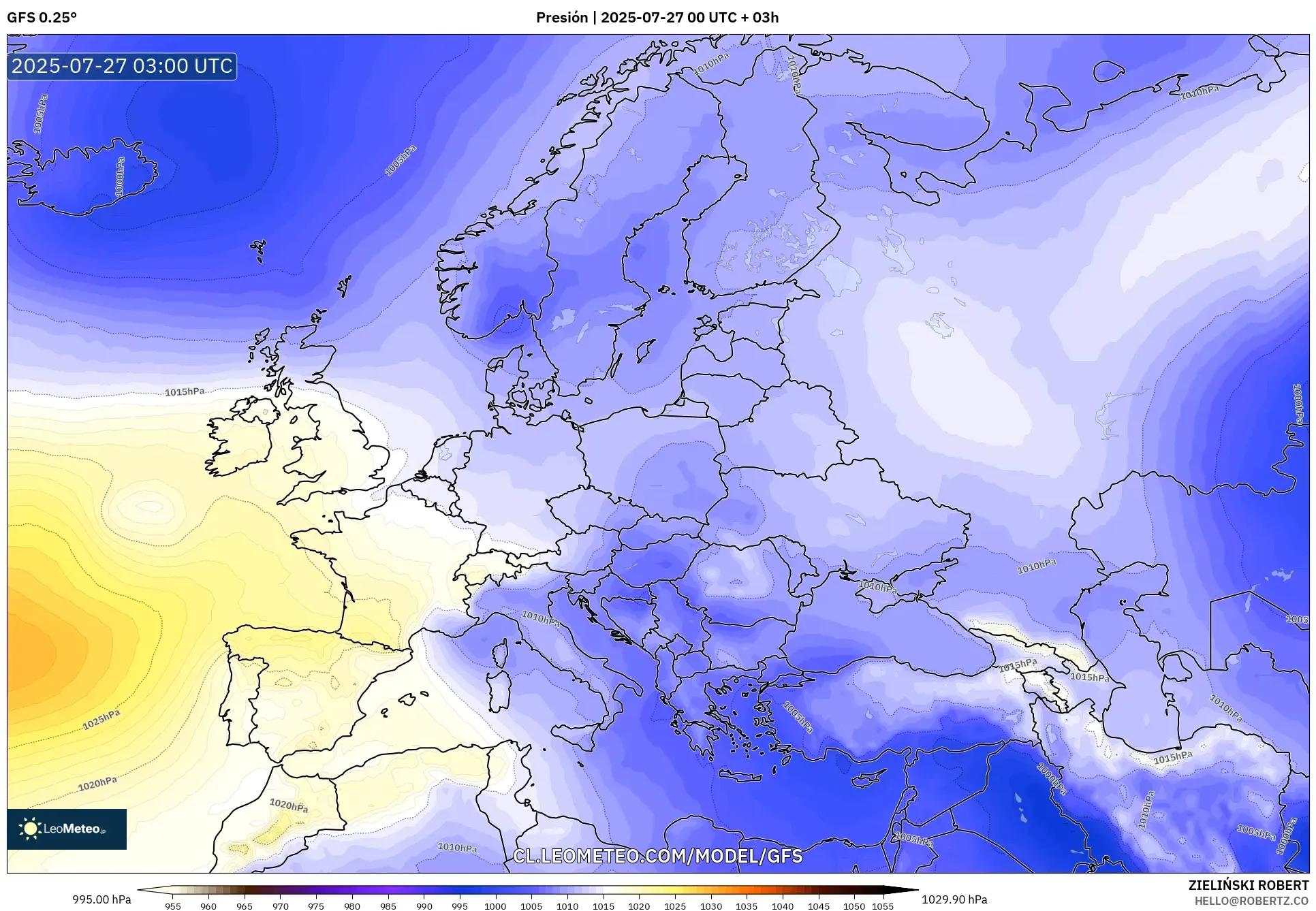 GFS model - Europa, Presión GFS model - Europa, Presión