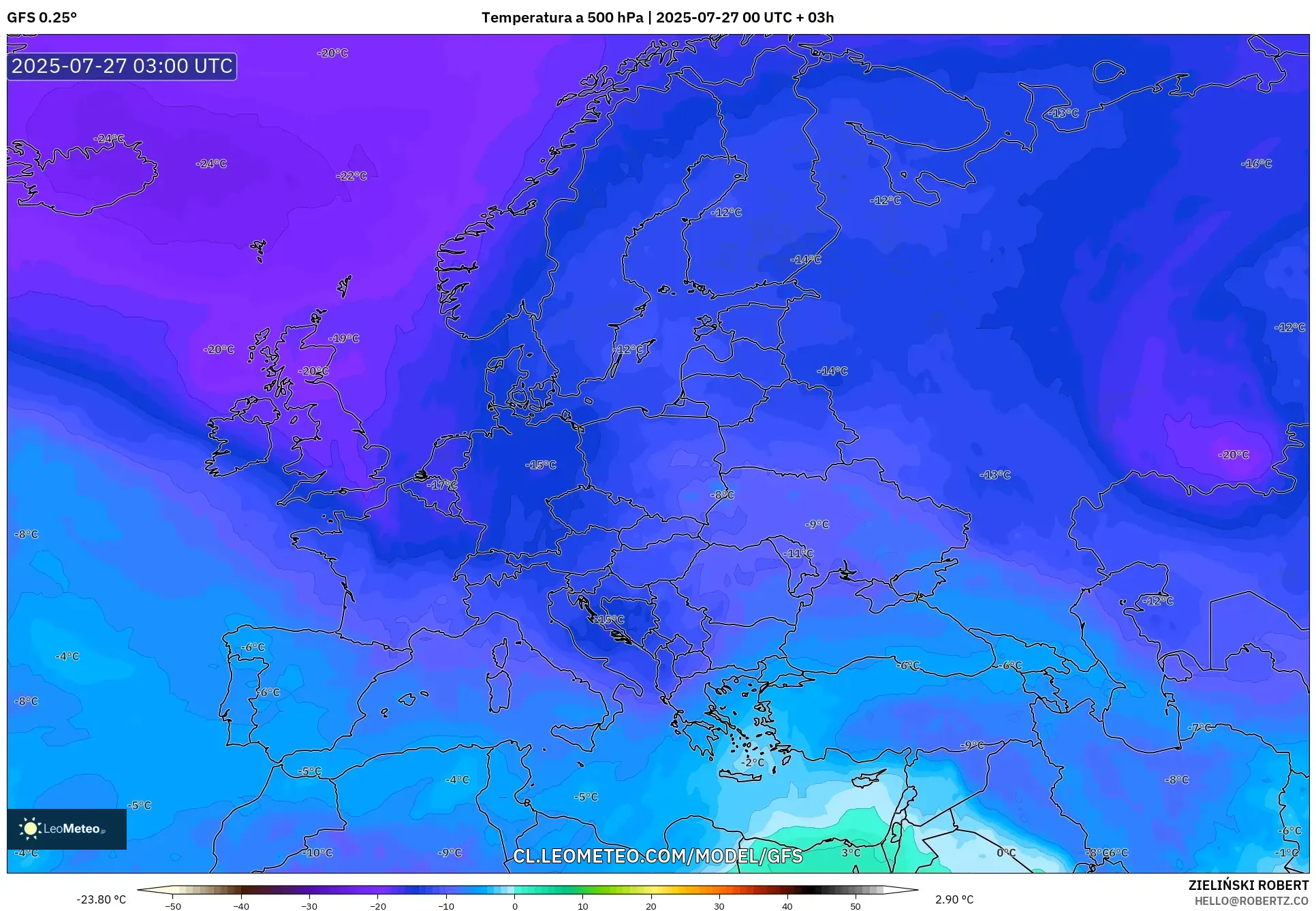 GFS model - Europa, Temperatura a 500 hPa GFS model - Europa, Temperatura a 500 hPa