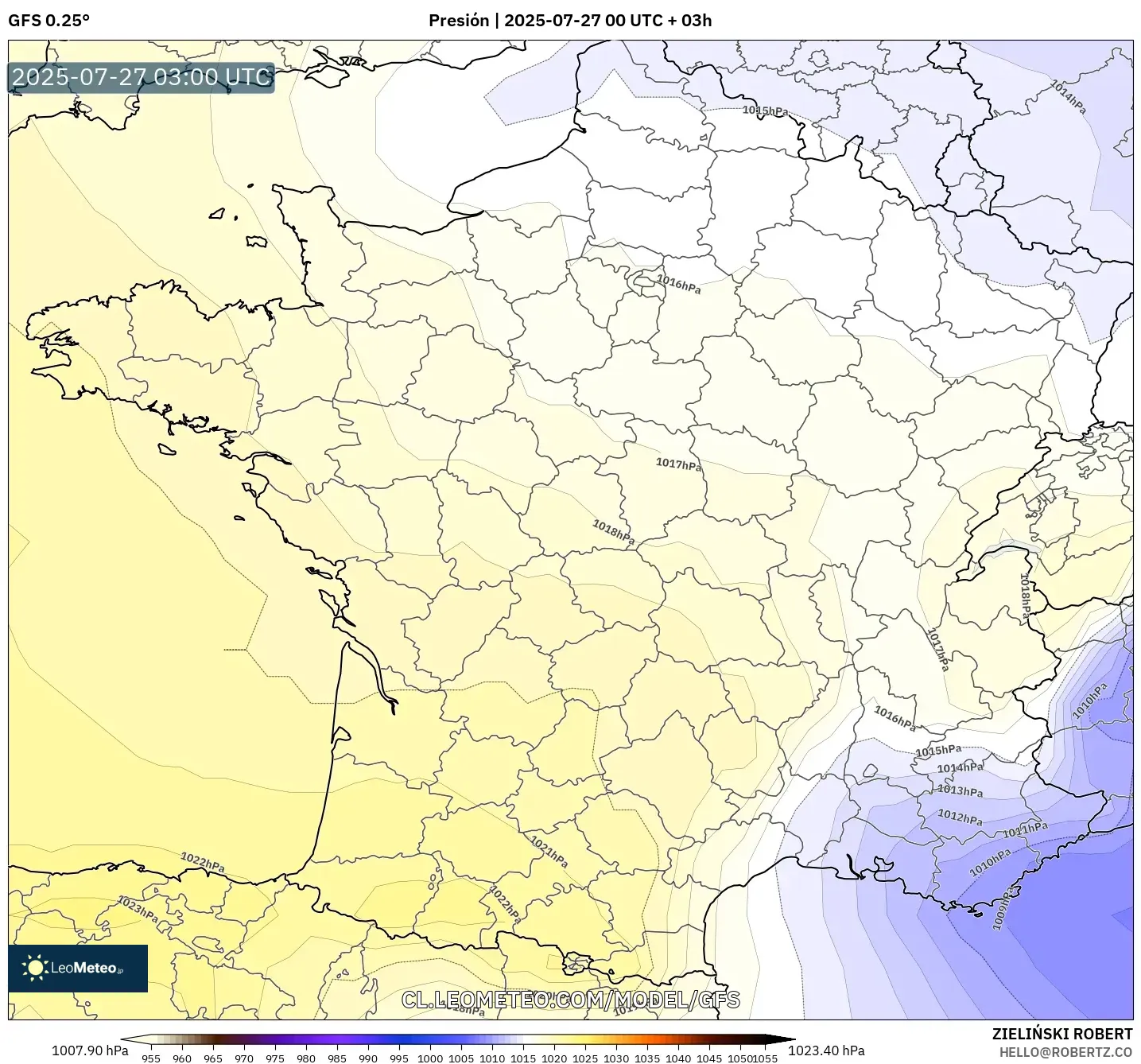 GFS model - Francia, Presión GFS model - Francia, Presión