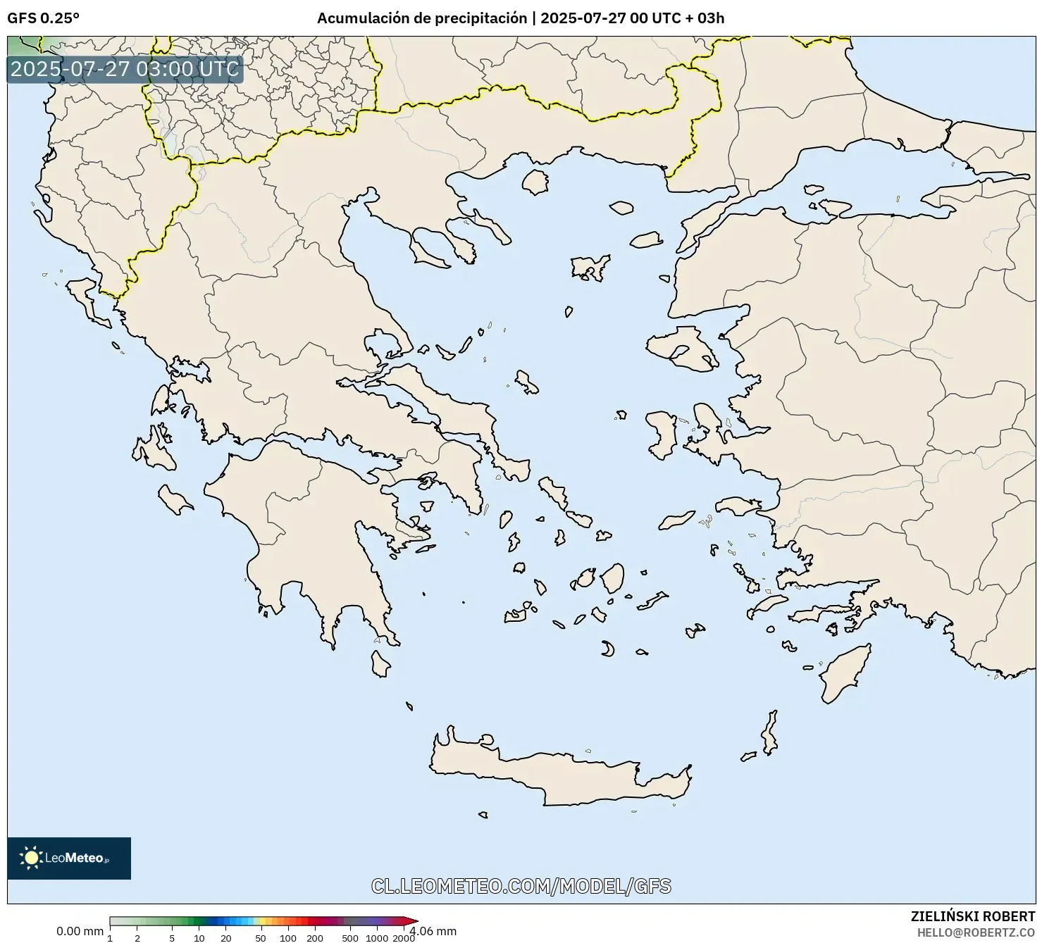 GFS model - Grecia, Acumulación de precipitación GFS model - Grecia, Acumulación de precipitación