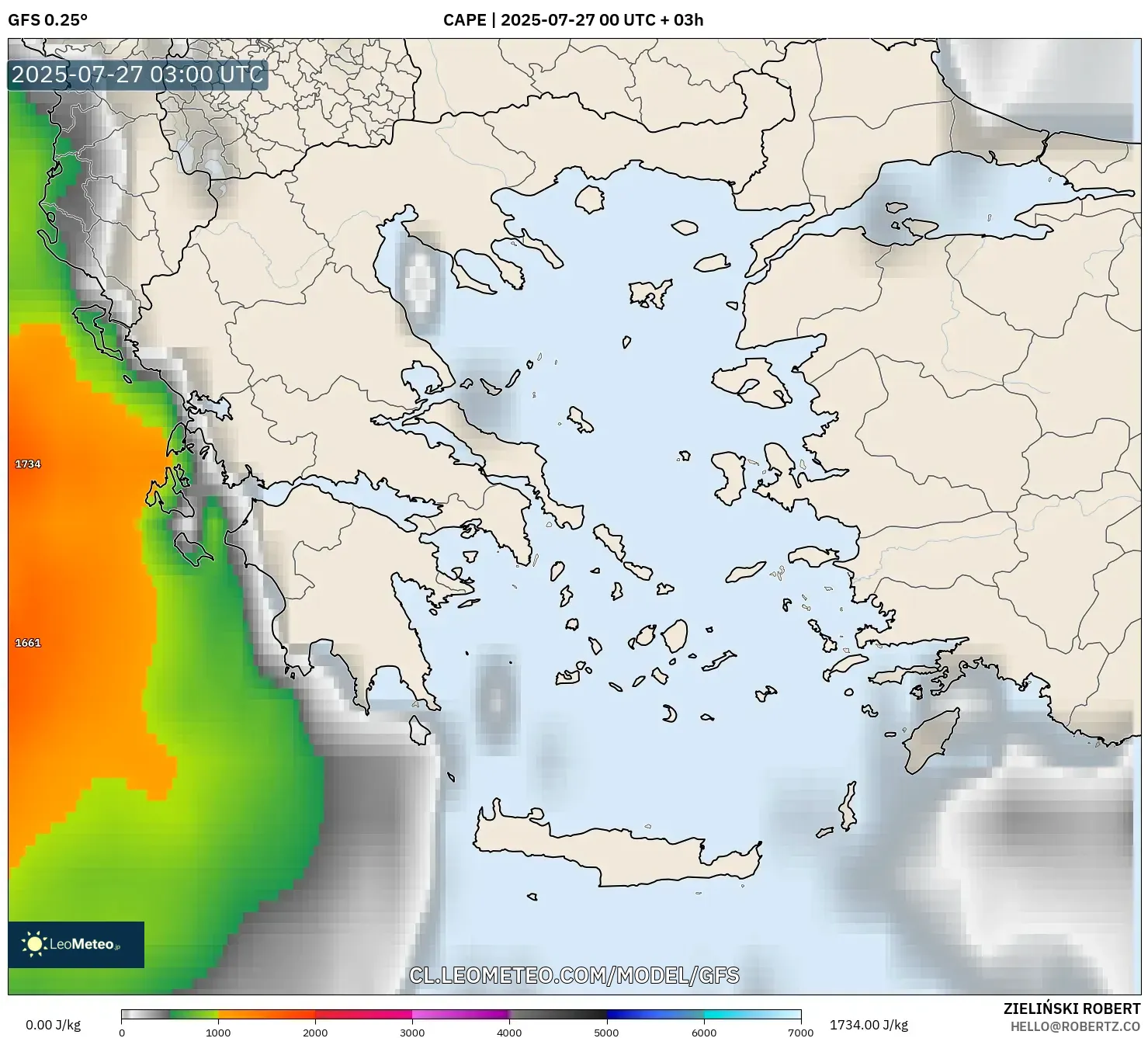 GFS model - Grecia, CAPE GFS model - Grecia, CAPE