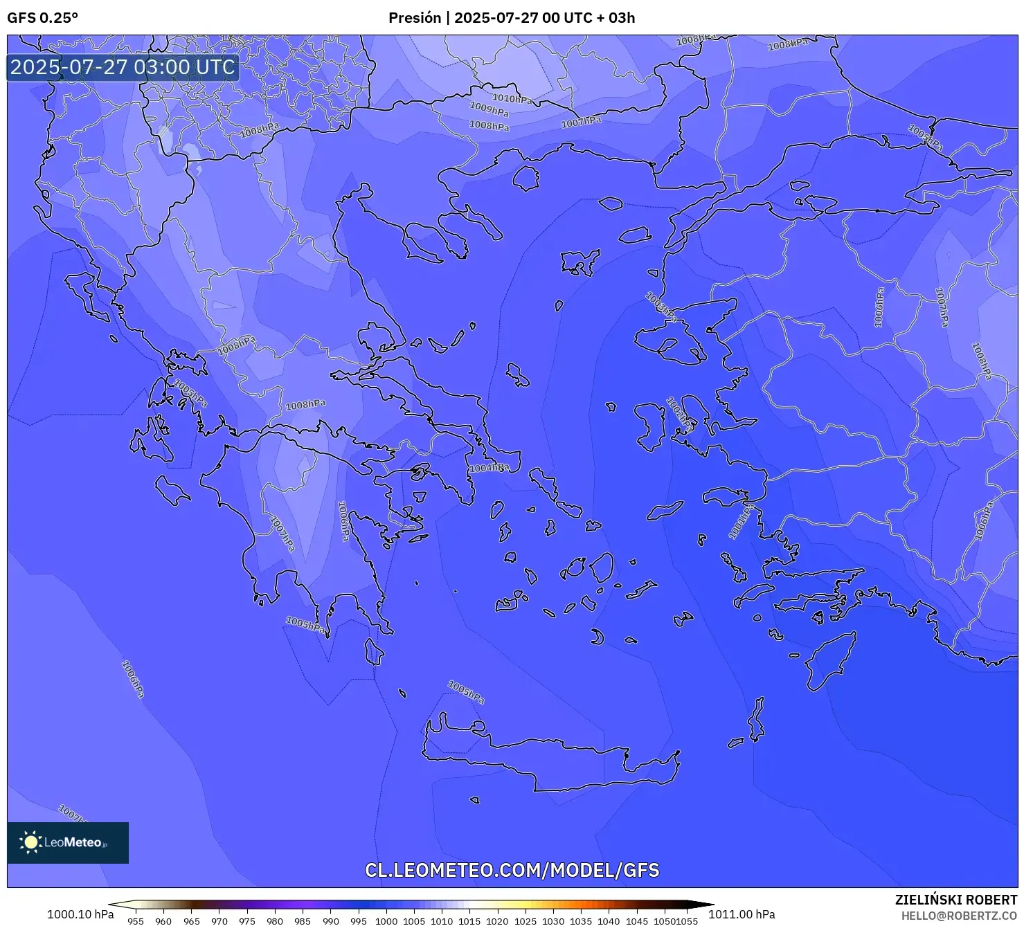 GFS model - Grecia, Presión GFS model - Grecia, Presión
