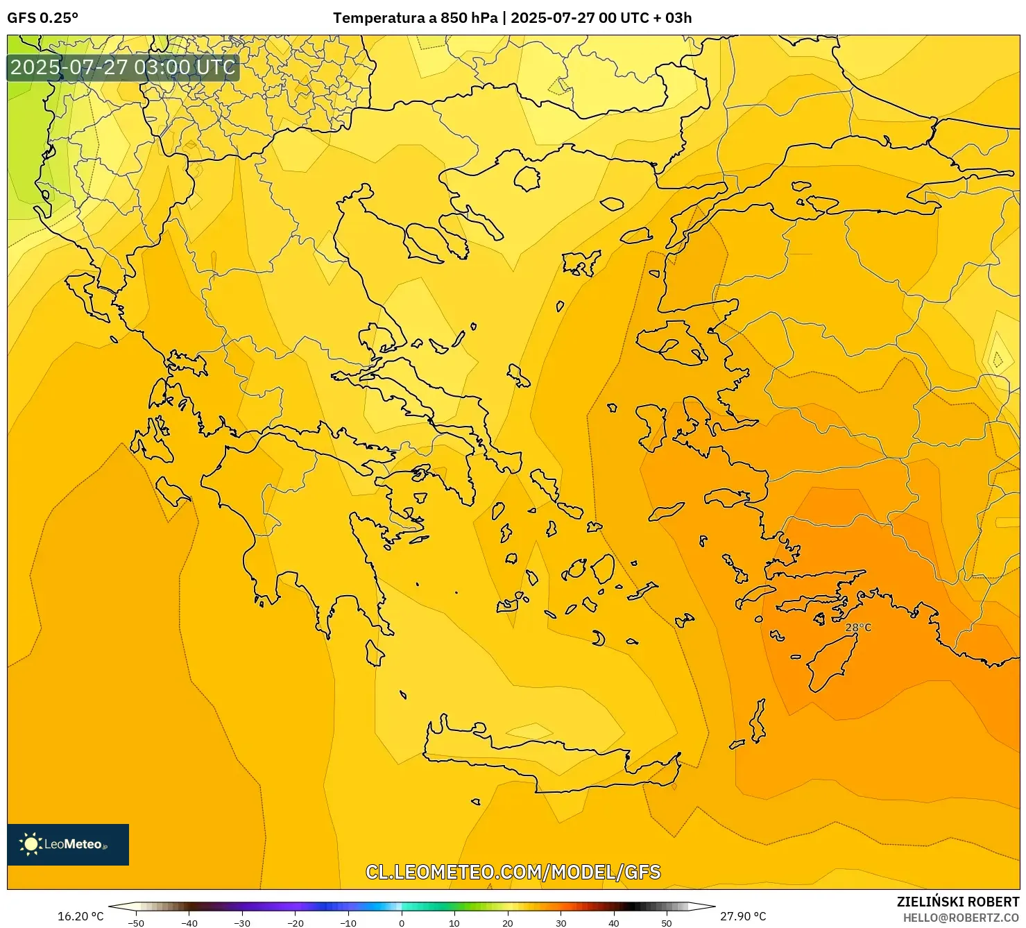 GFS model - Grecia, Temperatura a 850 hPa