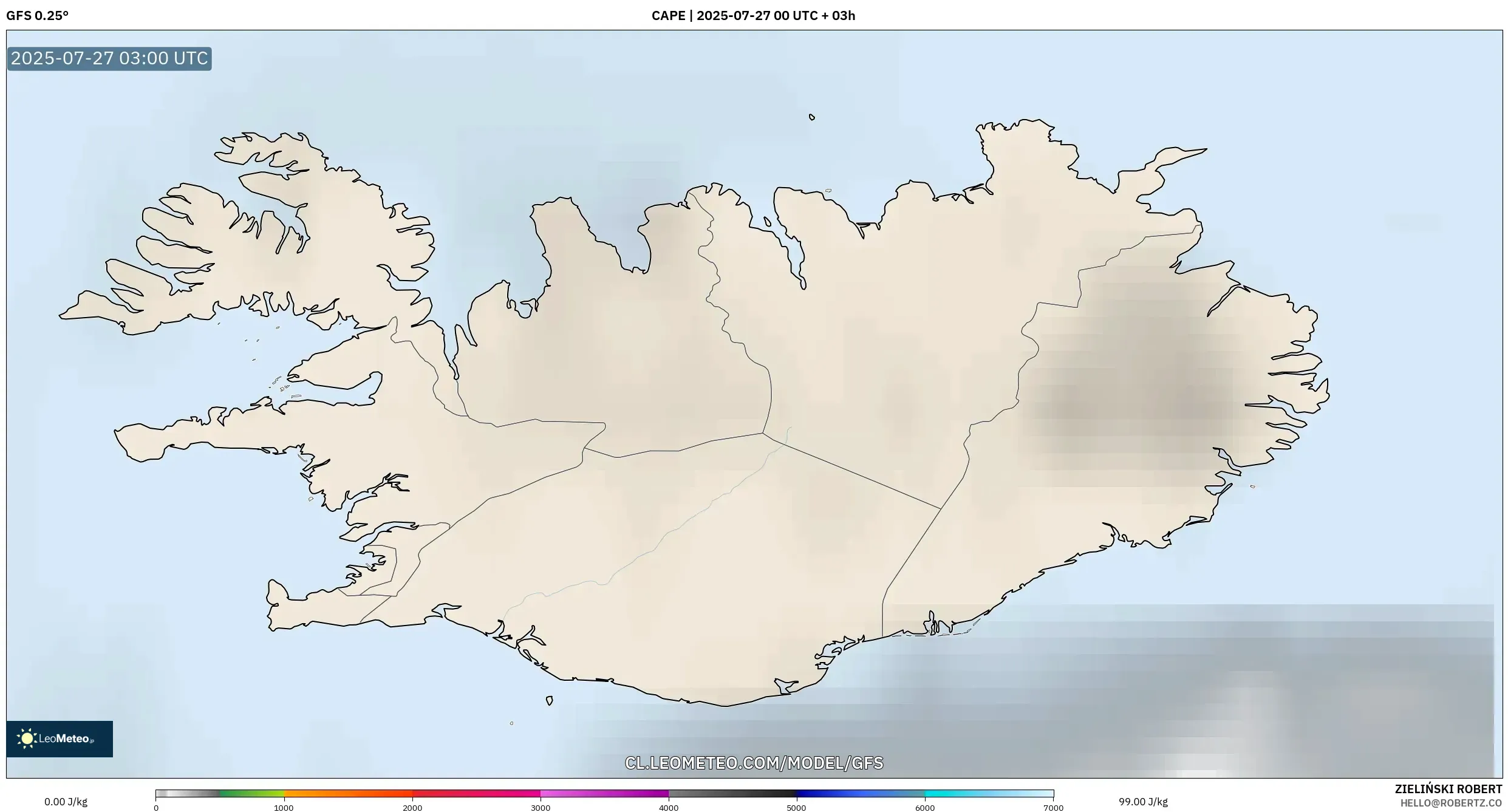 GFS model - Islandia, CAPE GFS model - Islandia, CAPE