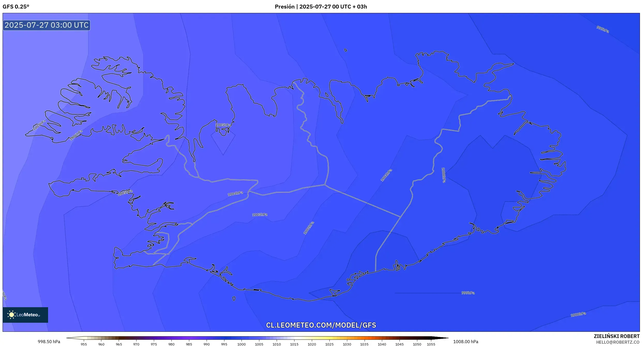 GFS model - Islandia, Presión GFS model - Islandia, Presión