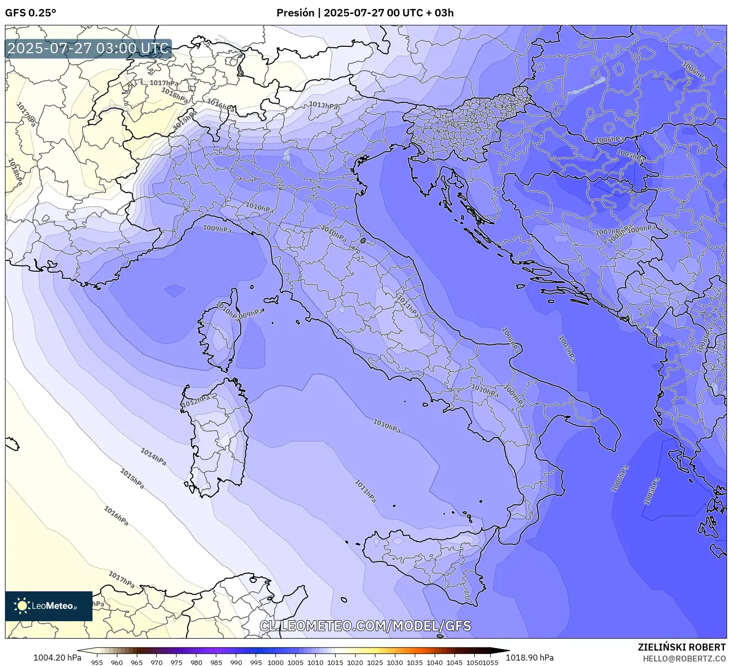 GFS model - Italia, Presión GFS model - Italia, Presión