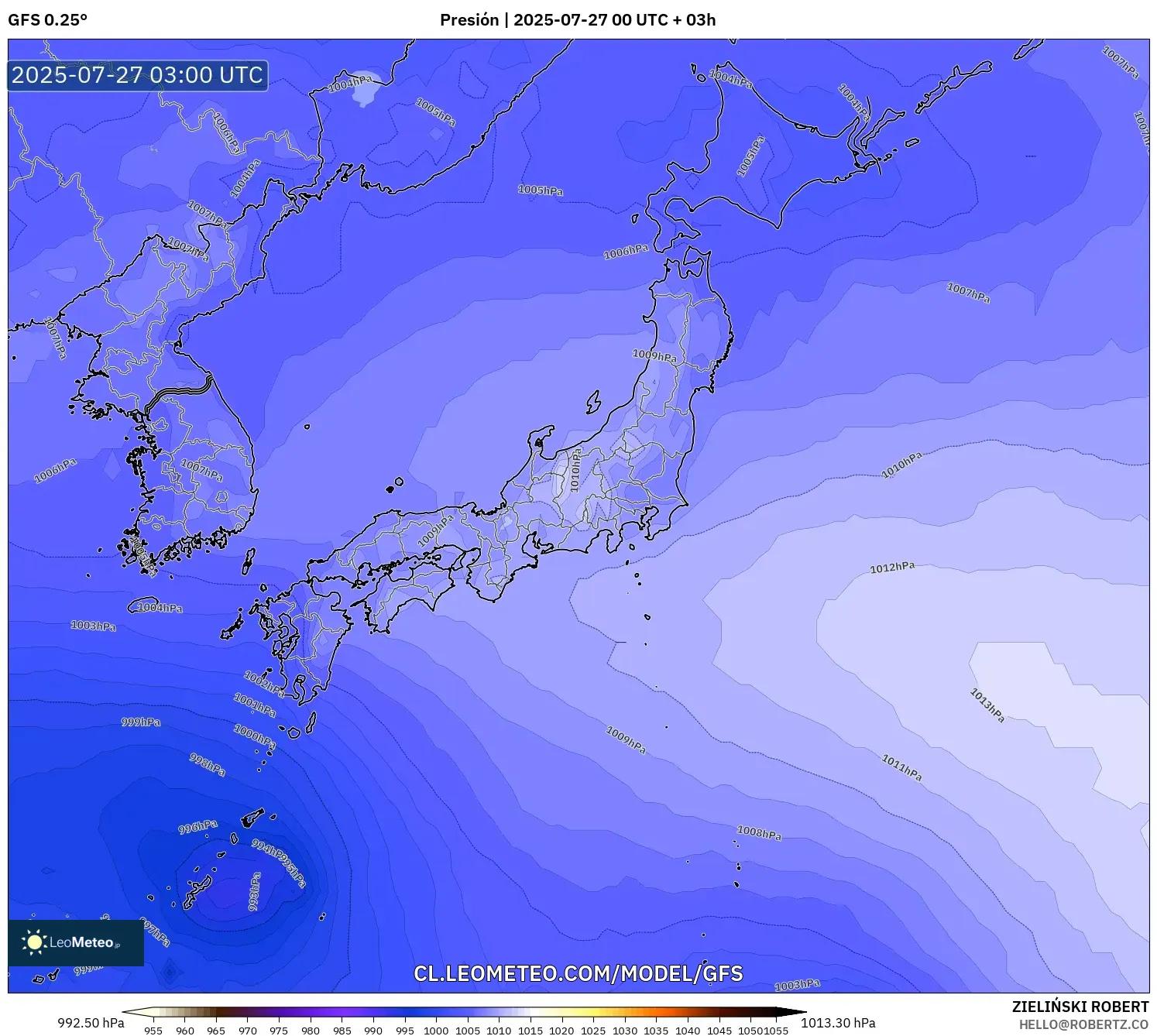 GFS model - Japón, Presión GFS model - Japón, Presión