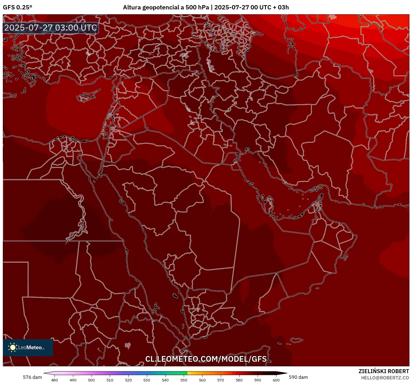 GFS model - Oriente Medio, Altura geopotencial a 500 hPa GFS model - Oriente Medio, Altura geopotencial a 500 hPa
