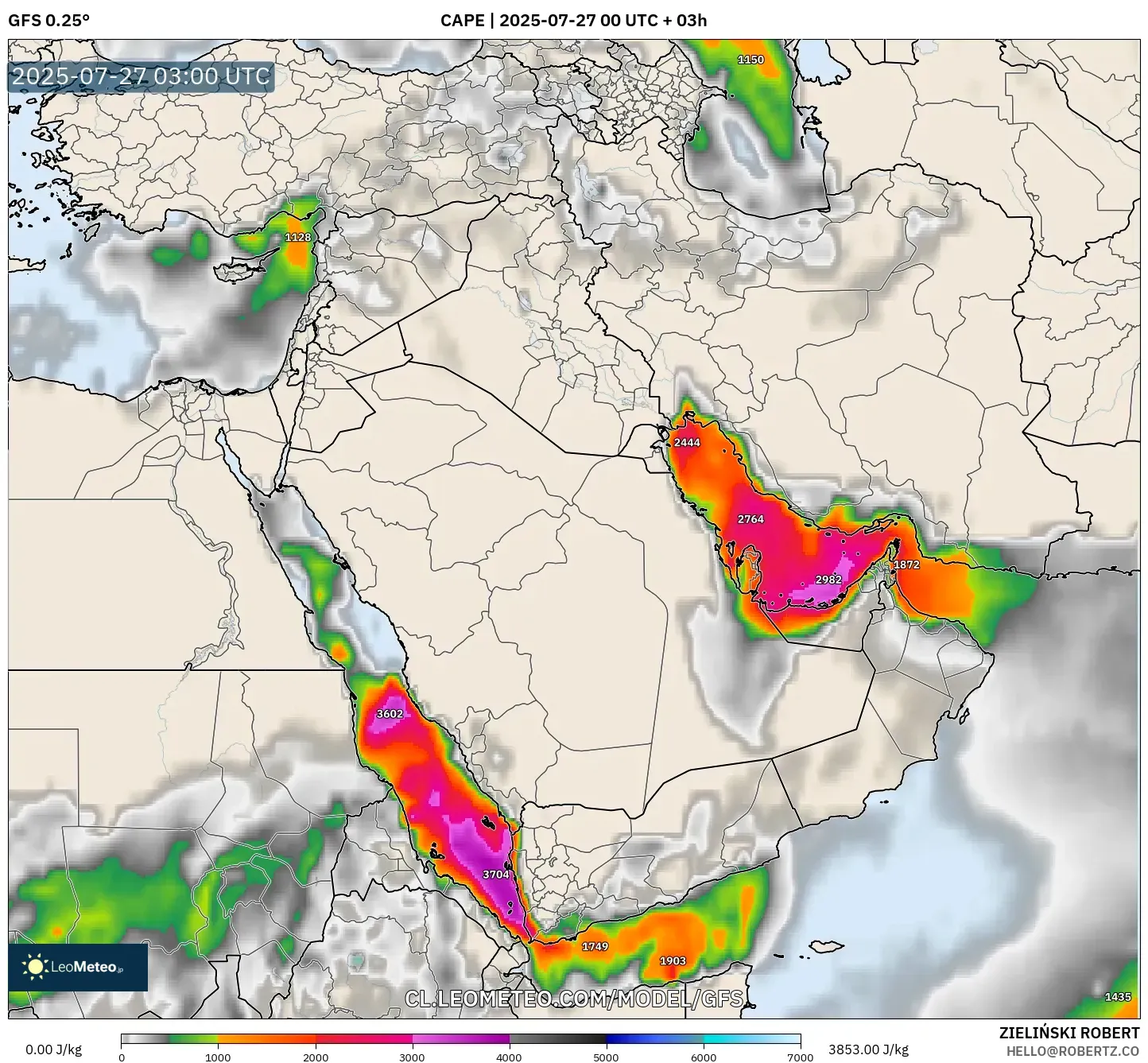 GFS model - Oriente Medio, CAPE GFS model - Oriente Medio, CAPE