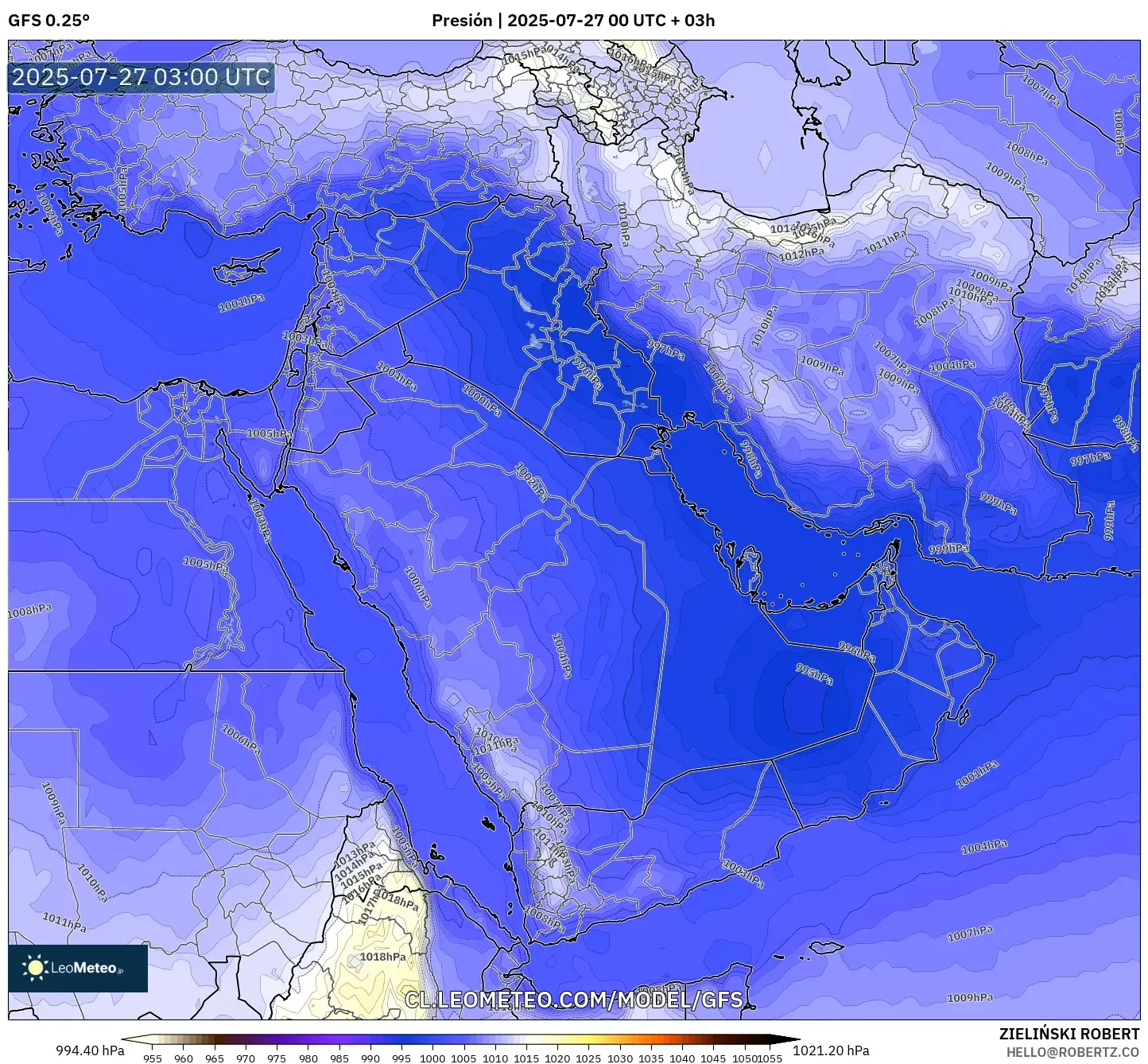 GFS model - Oriente Medio, Presión GFS model - Oriente Medio, Presión