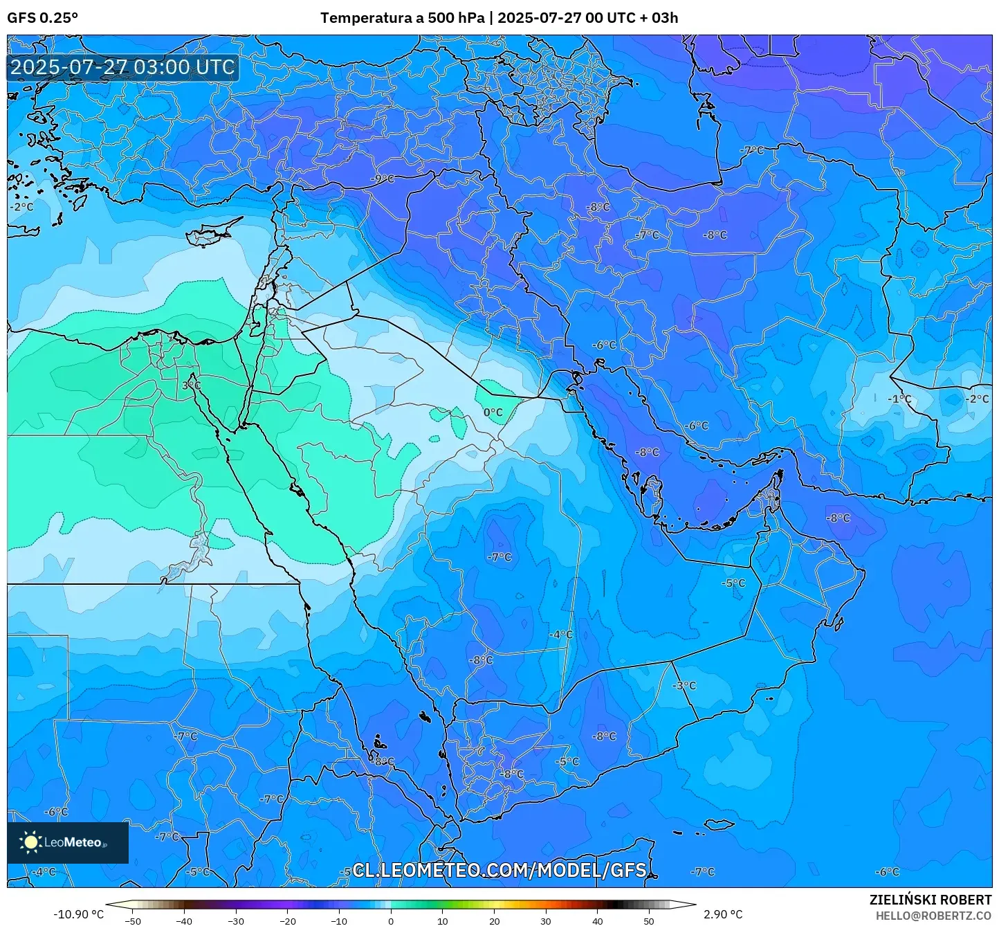 GFS model - Oriente Medio, Temperatura a 500 hPa GFS model - Oriente Medio, Temperatura a 500 hPa