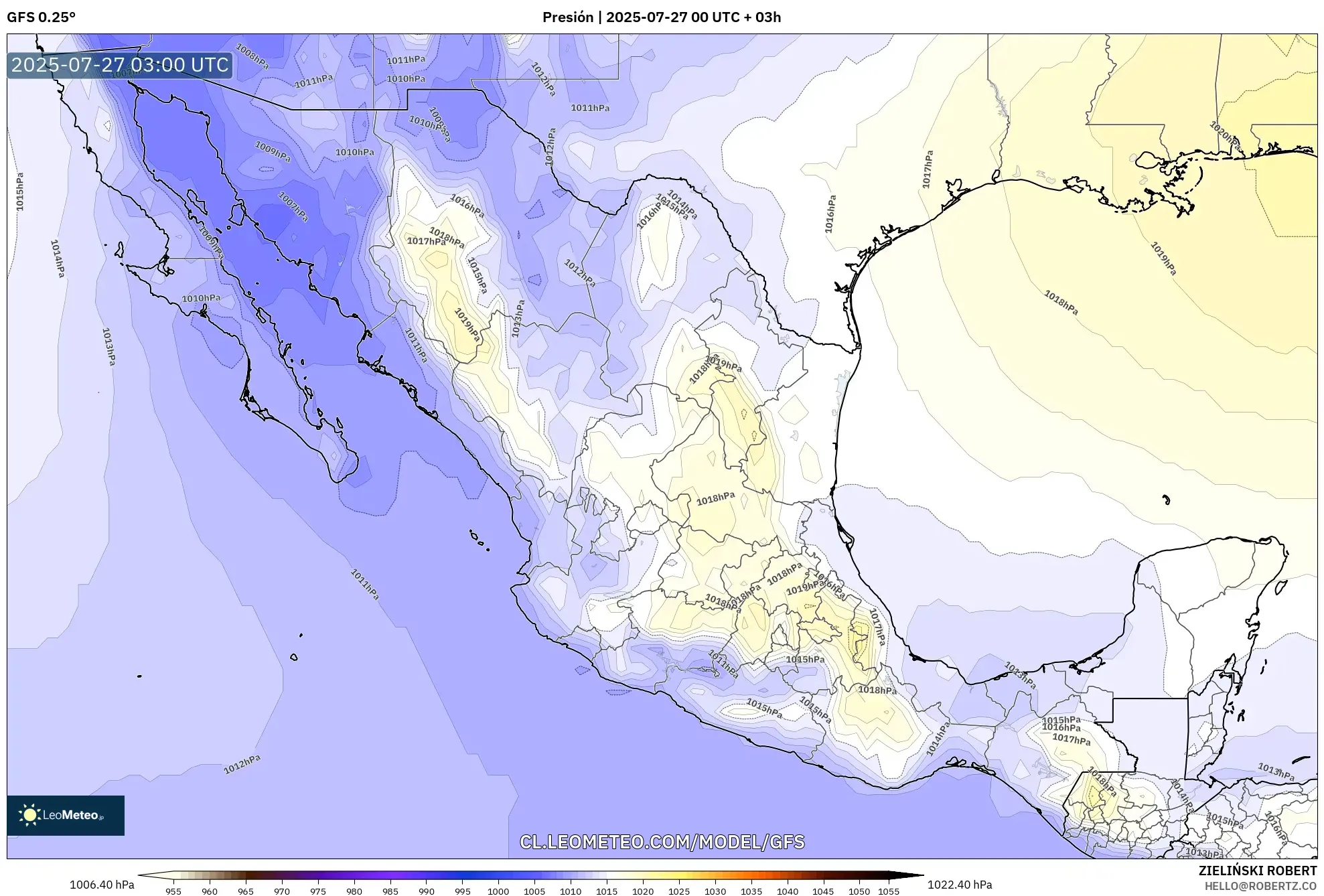 GFS model - México, Presión GFS model - México, Presión