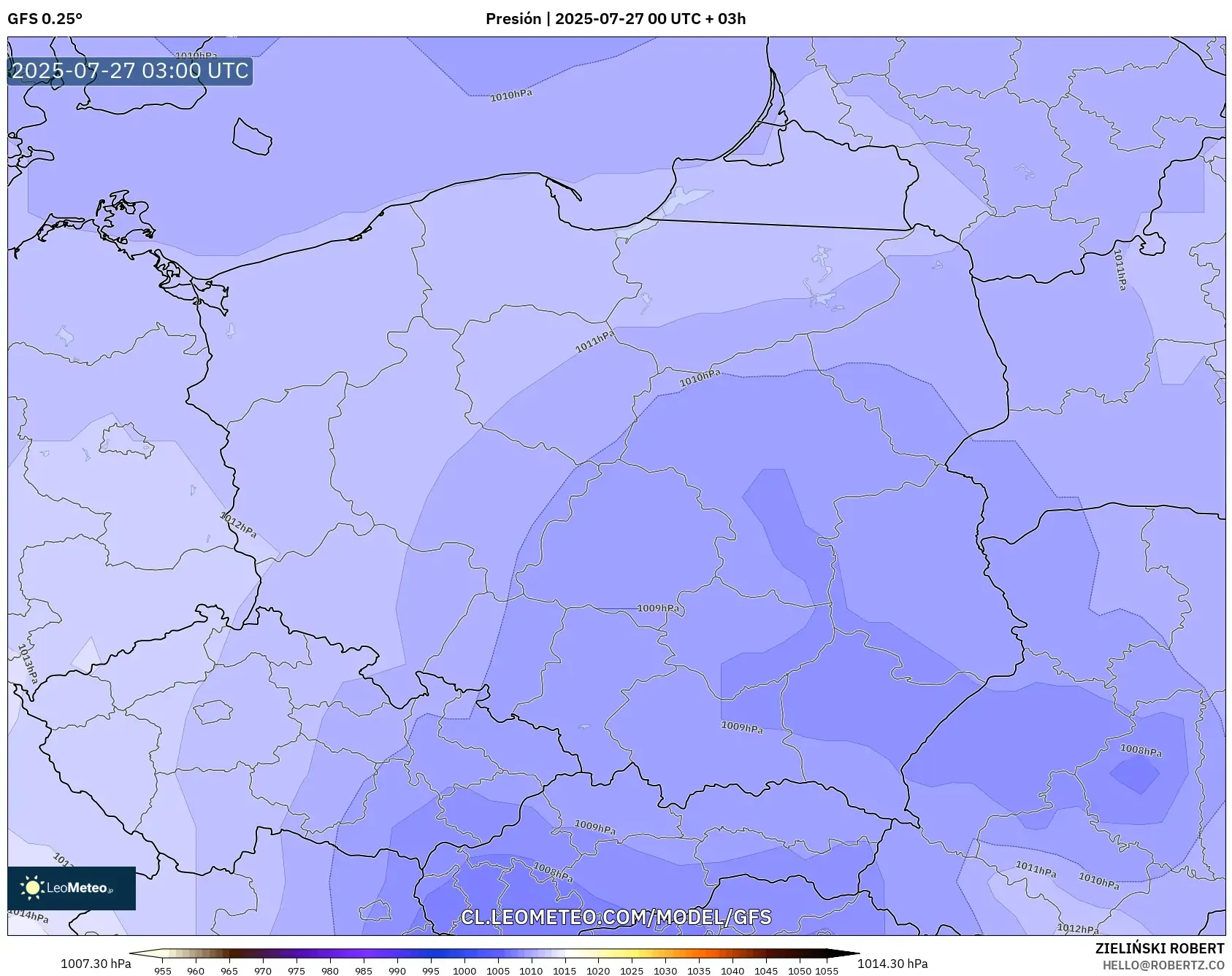 GFS model - Polonia, Presión