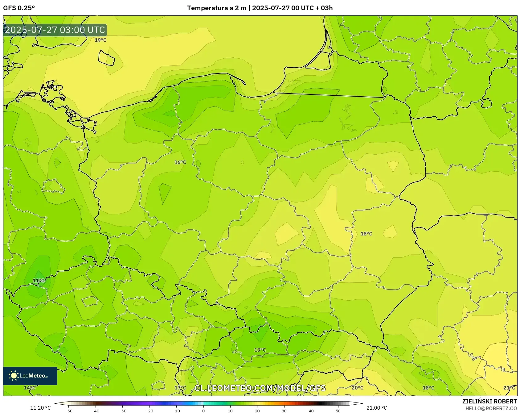 GFS model - Polonia, Temperatura a 2 m