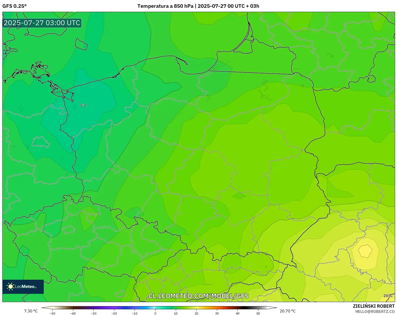 GFS model - Polonia, Temperatura a 850 hPa GFS model - Polonia, Temperatura a 850 hPa