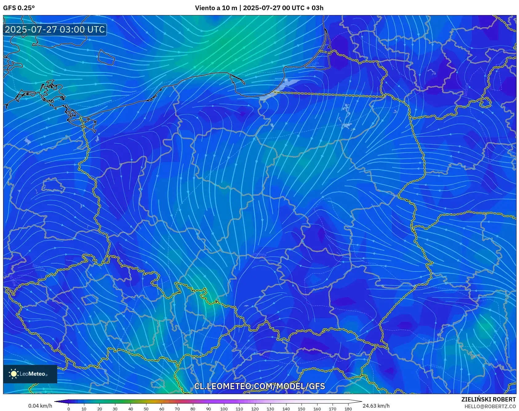 GFS model - Polonia, Viento a 10 m