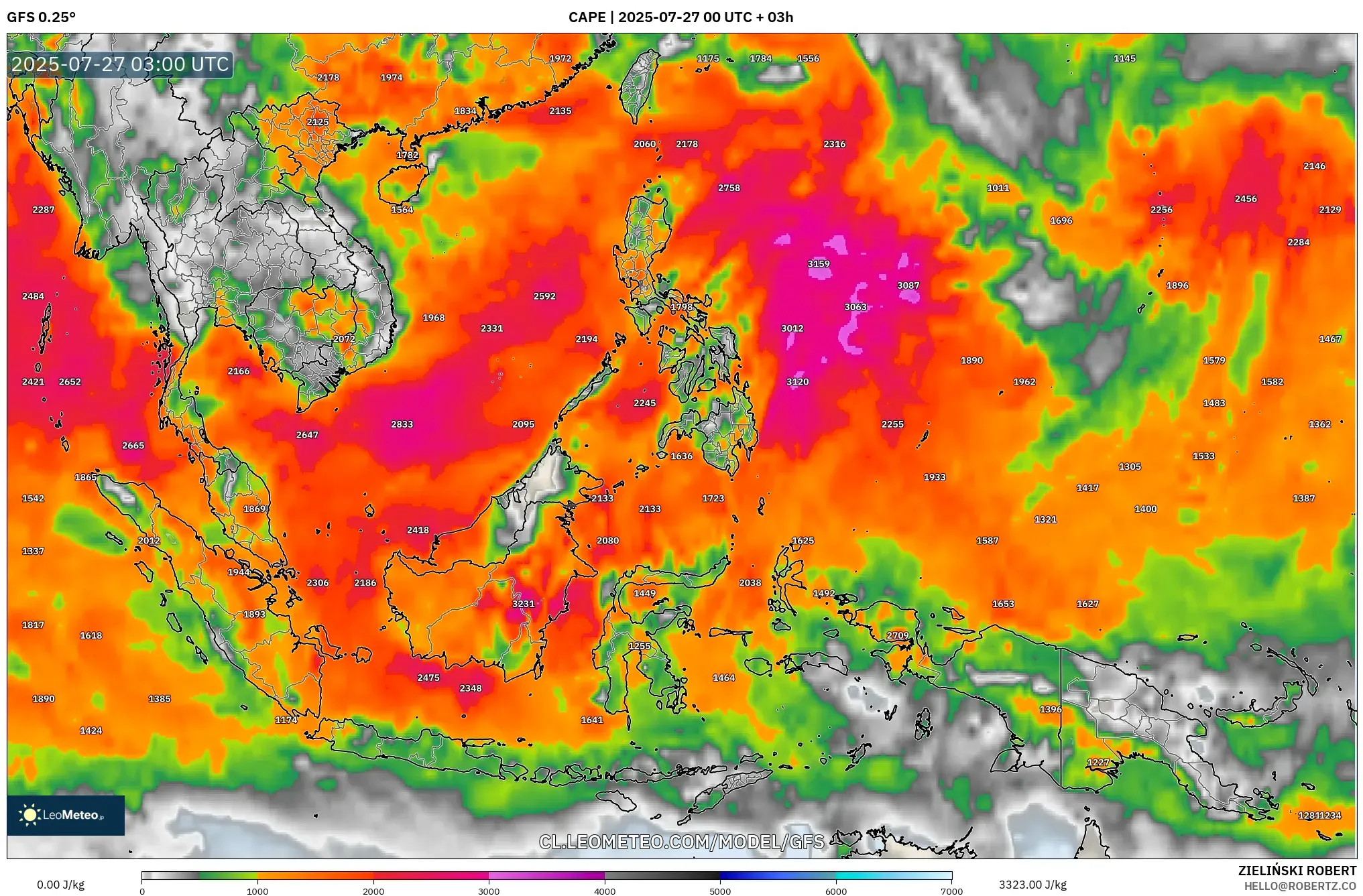 GFS model - Sudeste Asiático, CAPE GFS model - Sudeste Asiático, CAPE