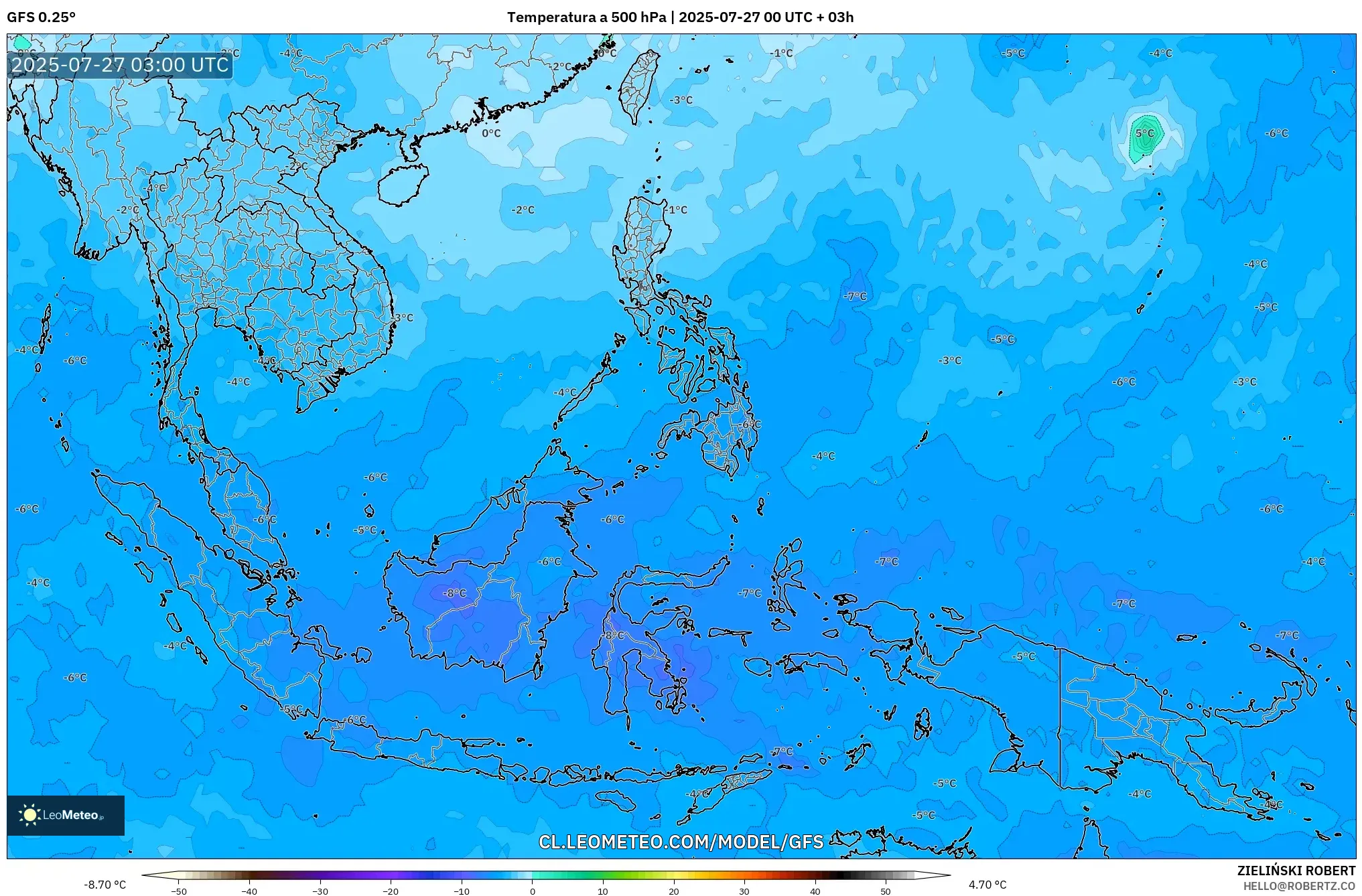GFS model - Sudeste Asiático, Temperatura a 500 hPa
