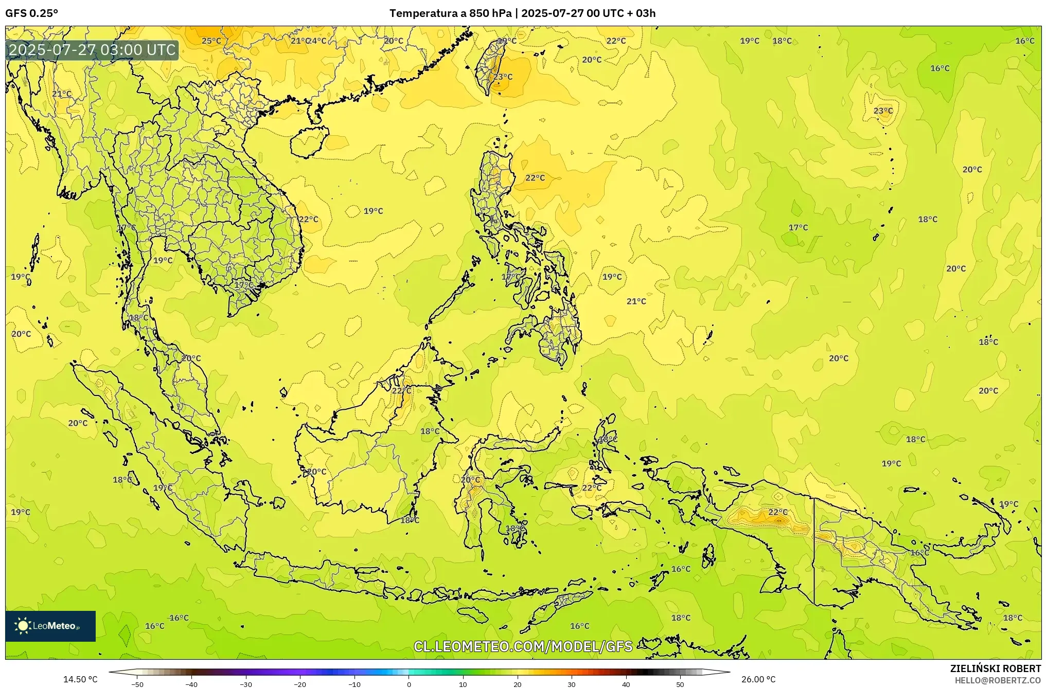 GFS model - Sudeste Asiático, Temperatura a 850 hPa GFS model - Sudeste Asiático, Temperatura a 850 hPa
