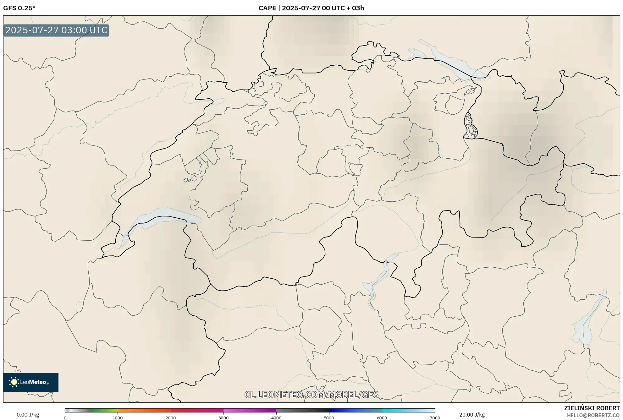 GFS model - Suiza, CAPE GFS model - Suiza, CAPE