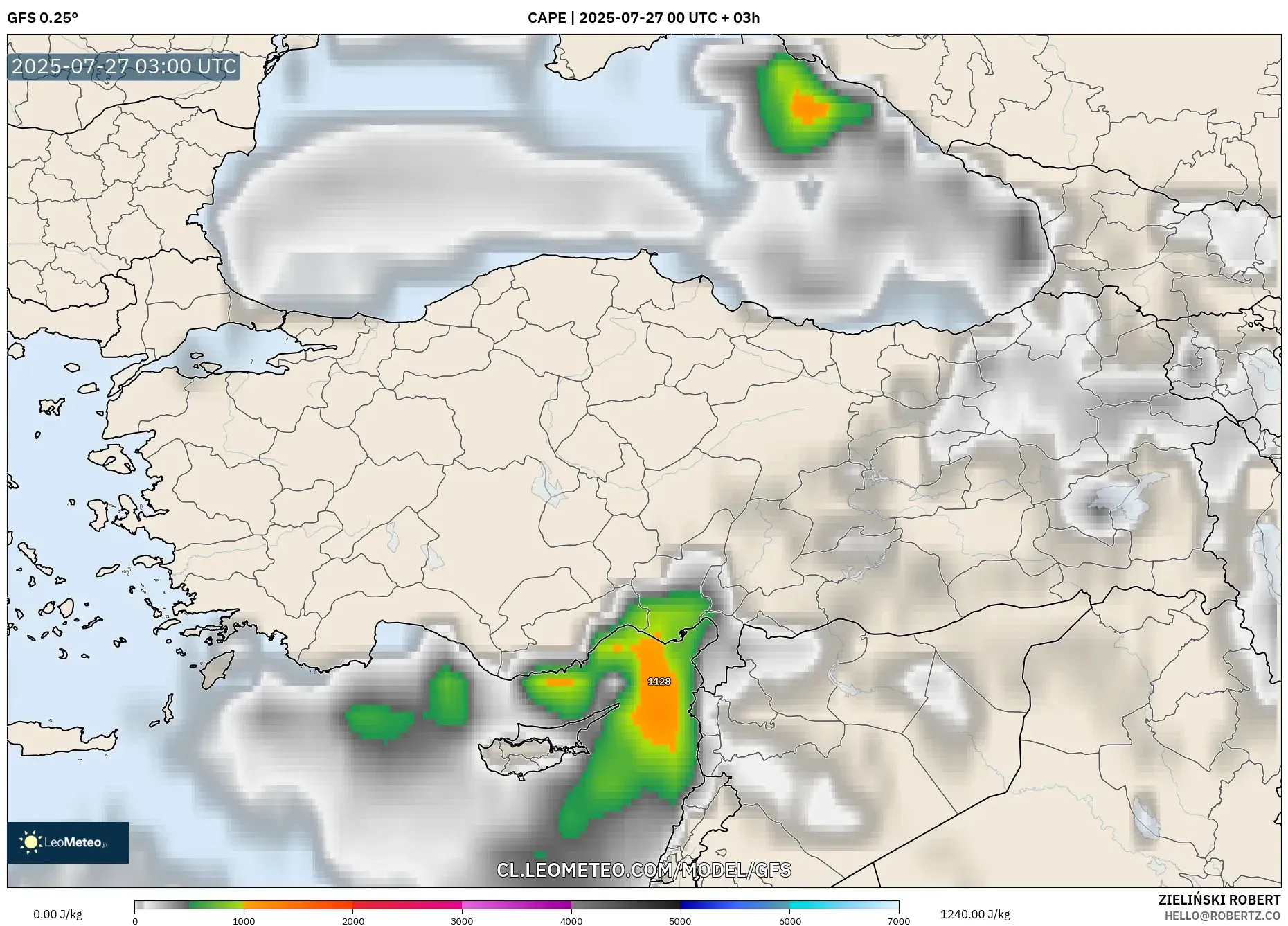 GFS model - Turquía, CAPE GFS model - Turquía, CAPE