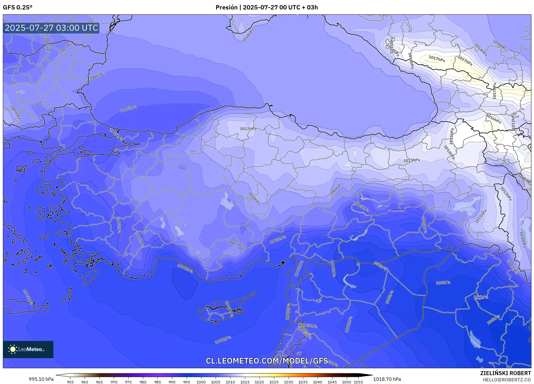 GFS model - Turquía, Presión GFS model - Turquía, Presión