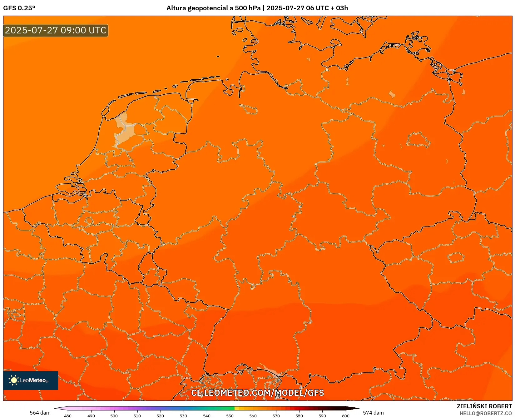 GFS model - Alemania, Altura geopotencial a 500 hPa GFS model - Alemania, Altura geopotencial a 500 hPa