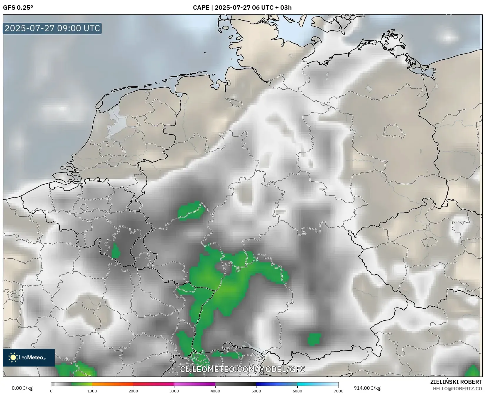 GFS model - Alemania, CAPE GFS model - Alemania, CAPE