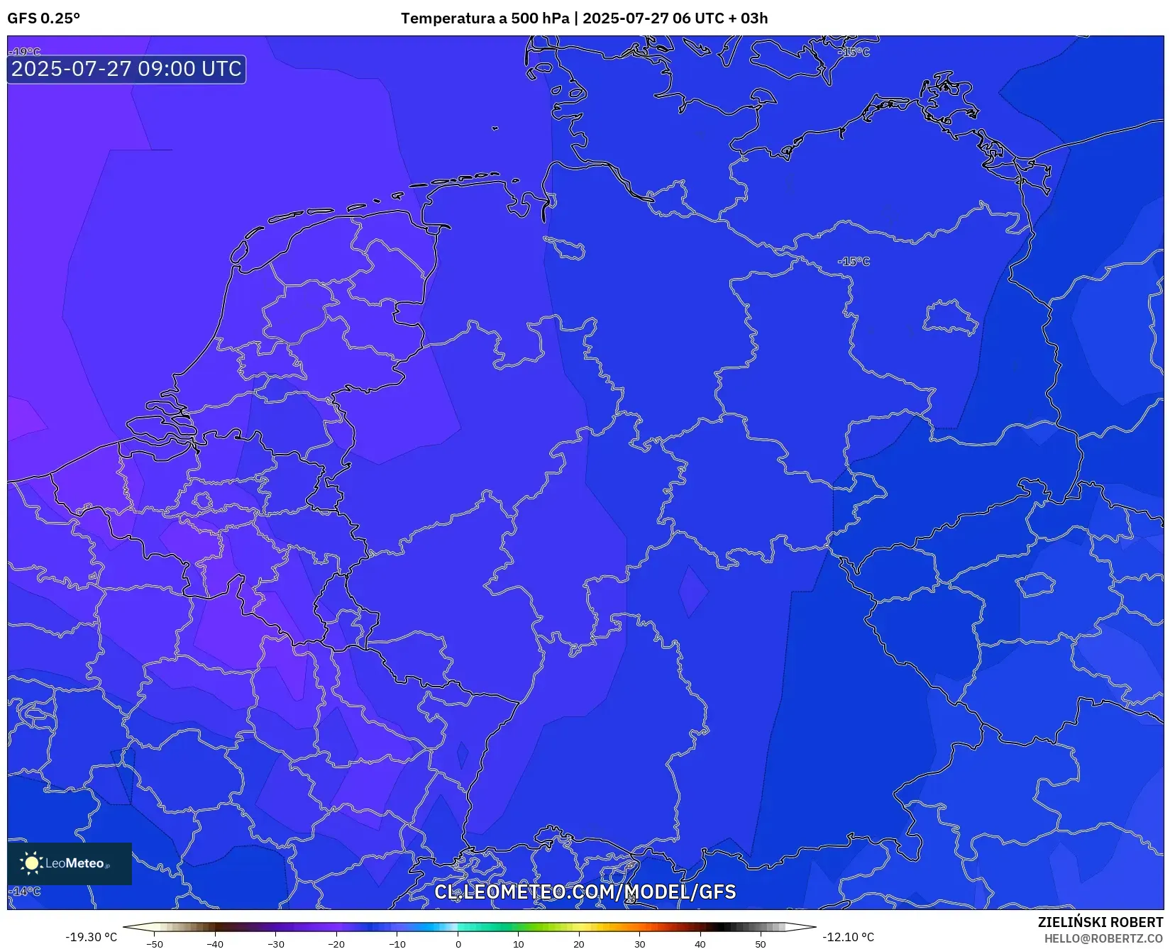 GFS model - Alemania, Temperatura a 500 hPa