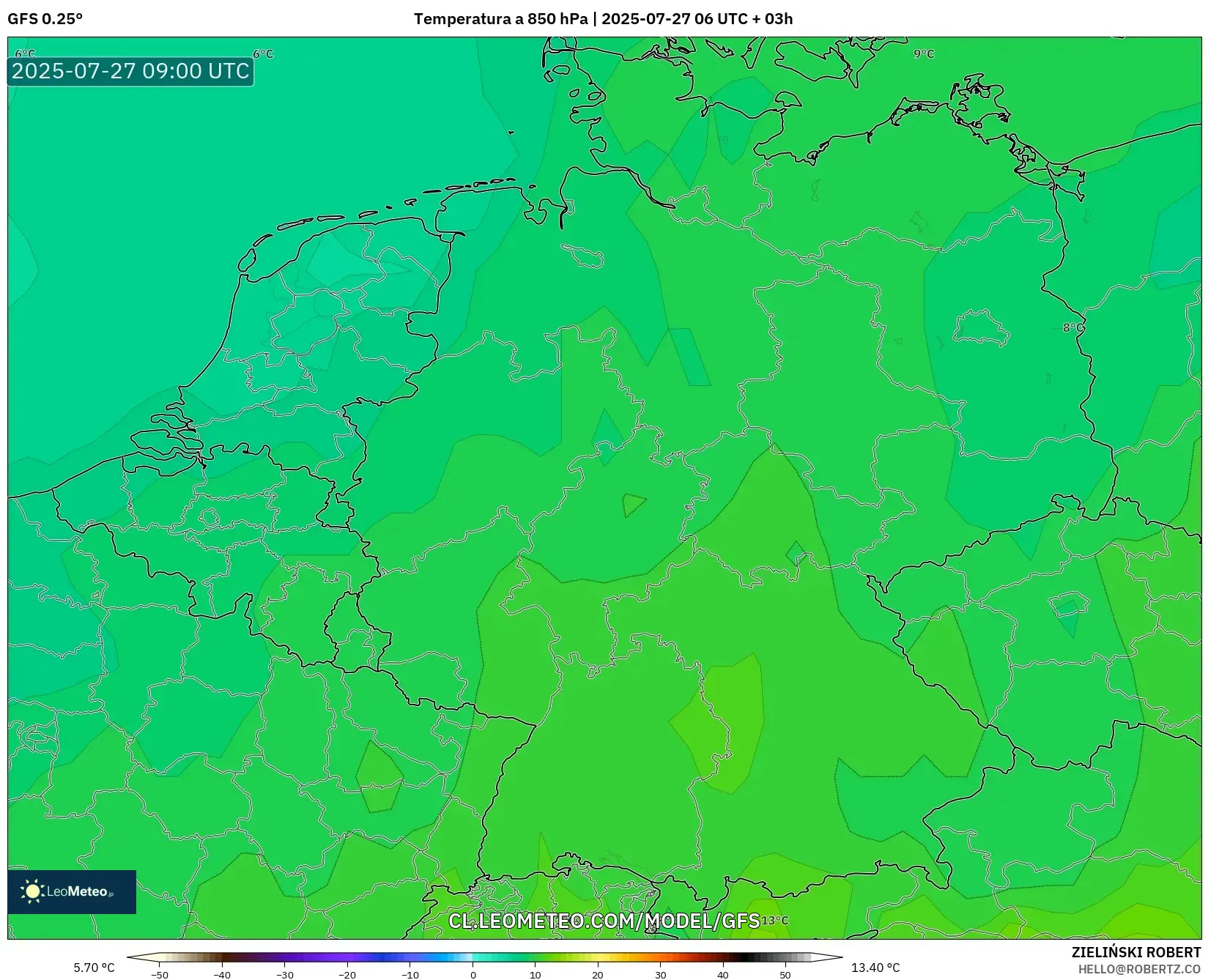 GFS model - Alemania, Temperatura a 850 hPa GFS model - Alemania, Temperatura a 850 hPa