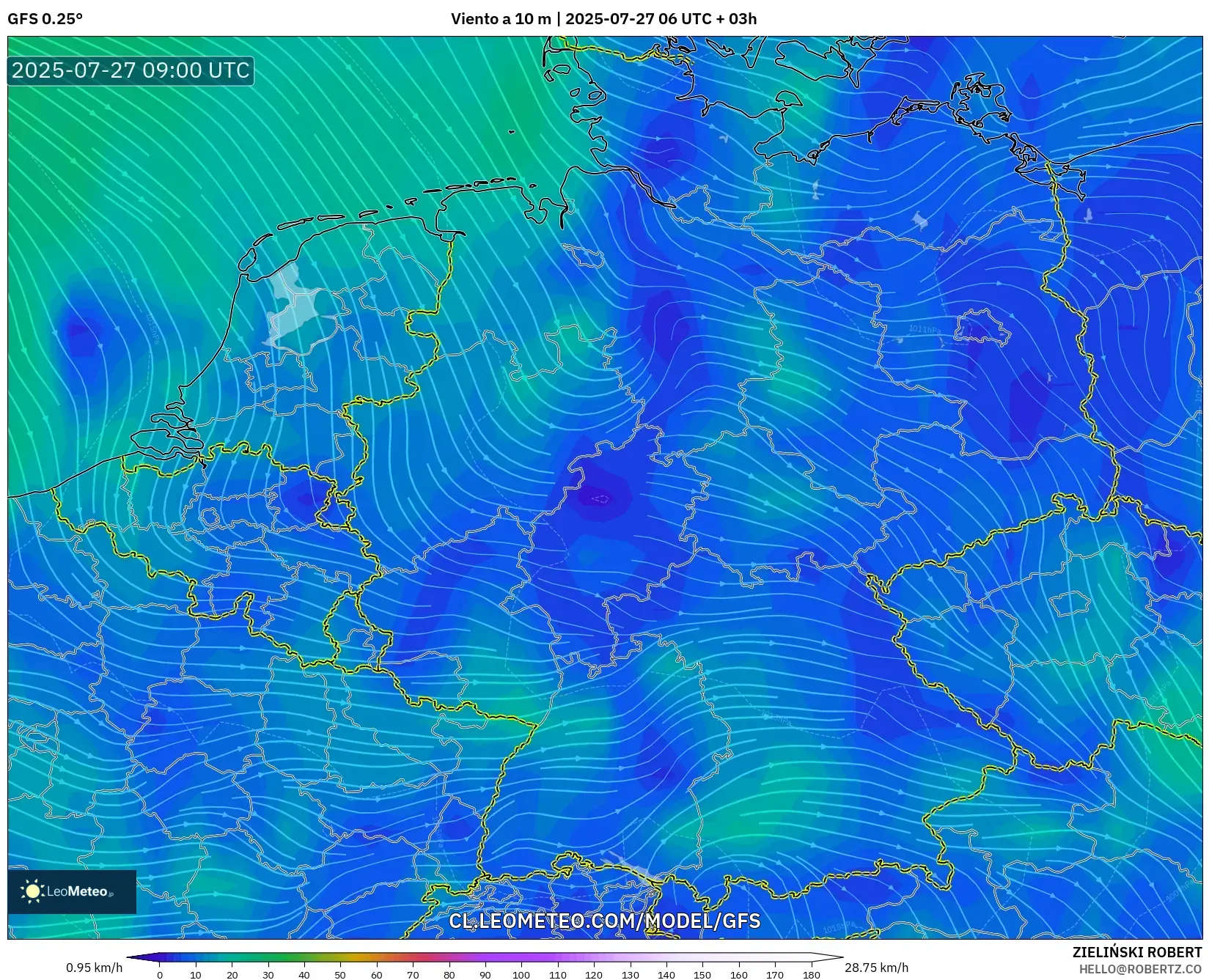 GFS model - Alemania, Viento a 10 m