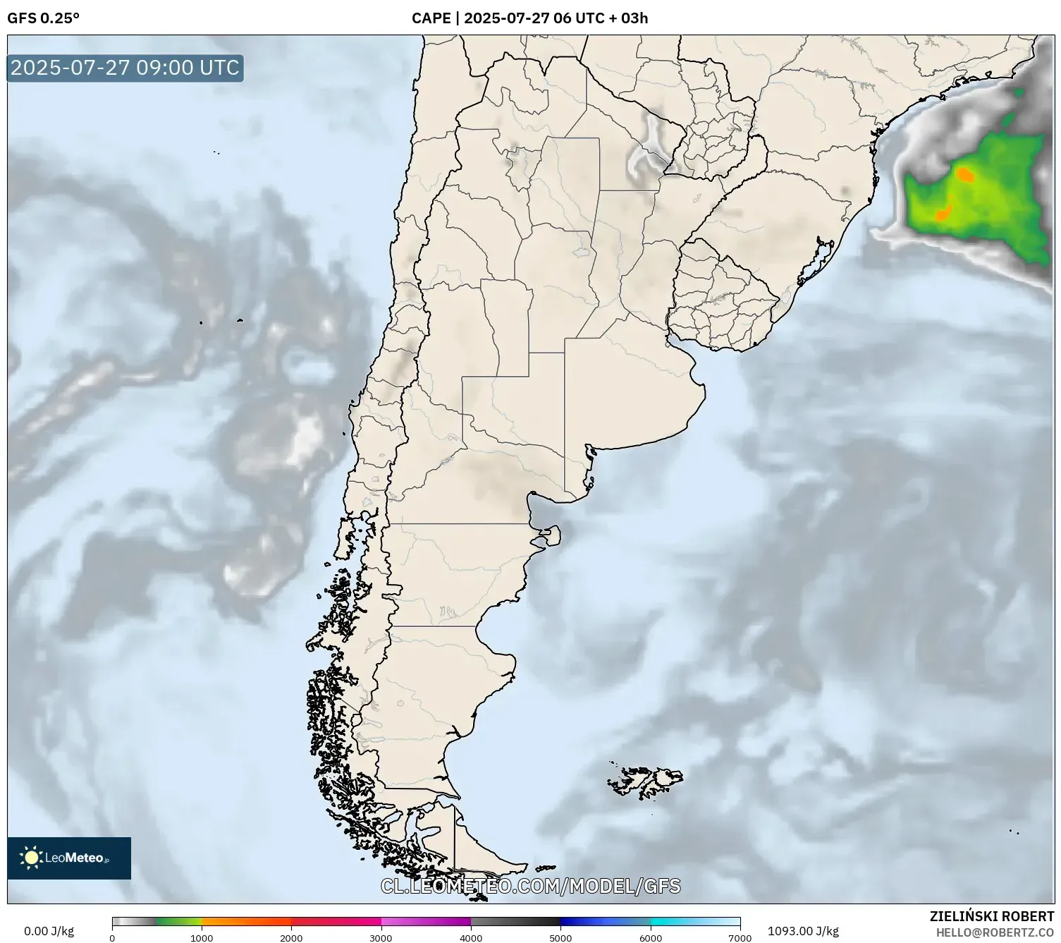 GFS model - Argentina, CAPE