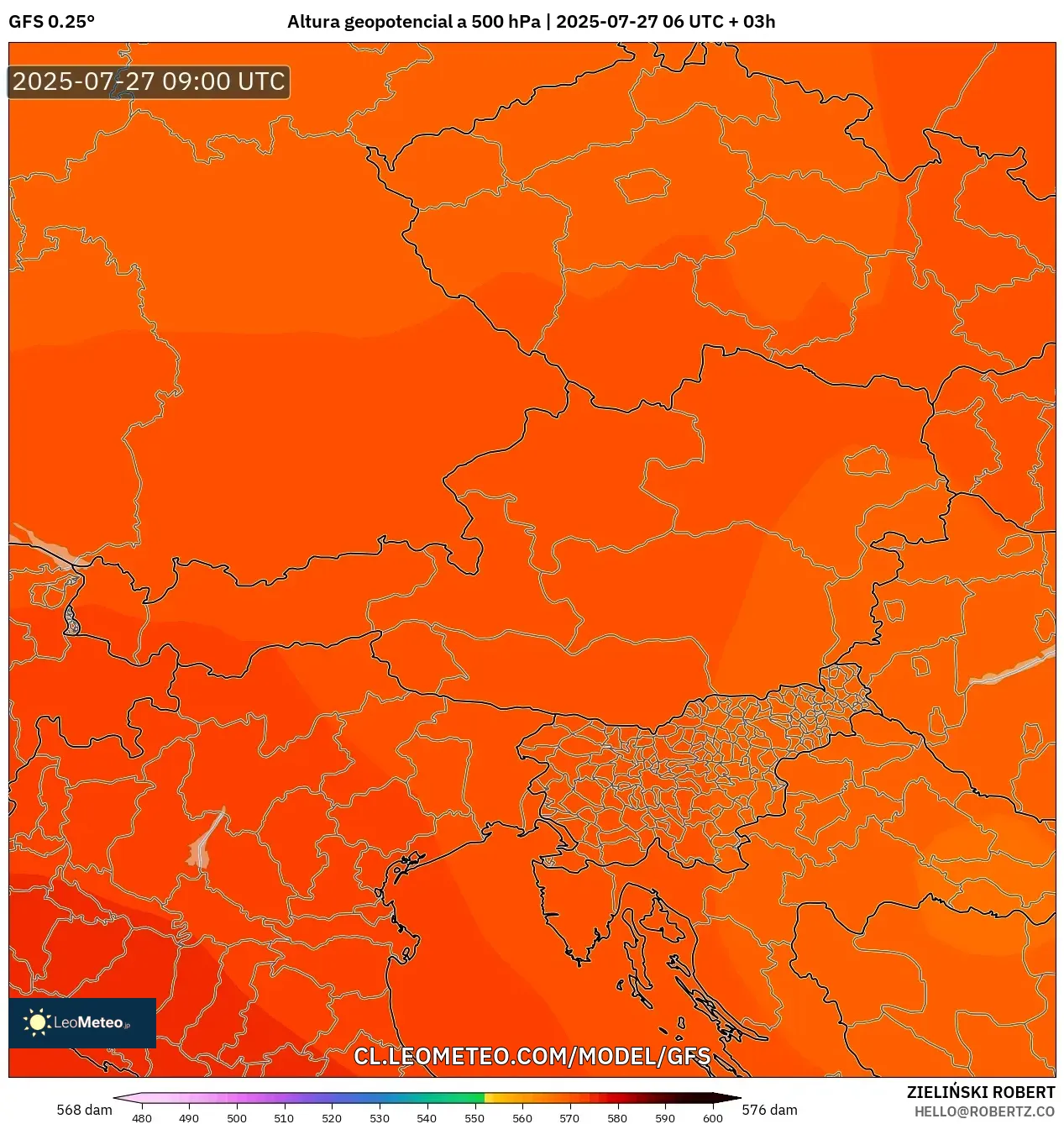 GFS model - Austria, Altura geopotencial a 500 hPa GFS model - Austria, Altura geopotencial a 500 hPa