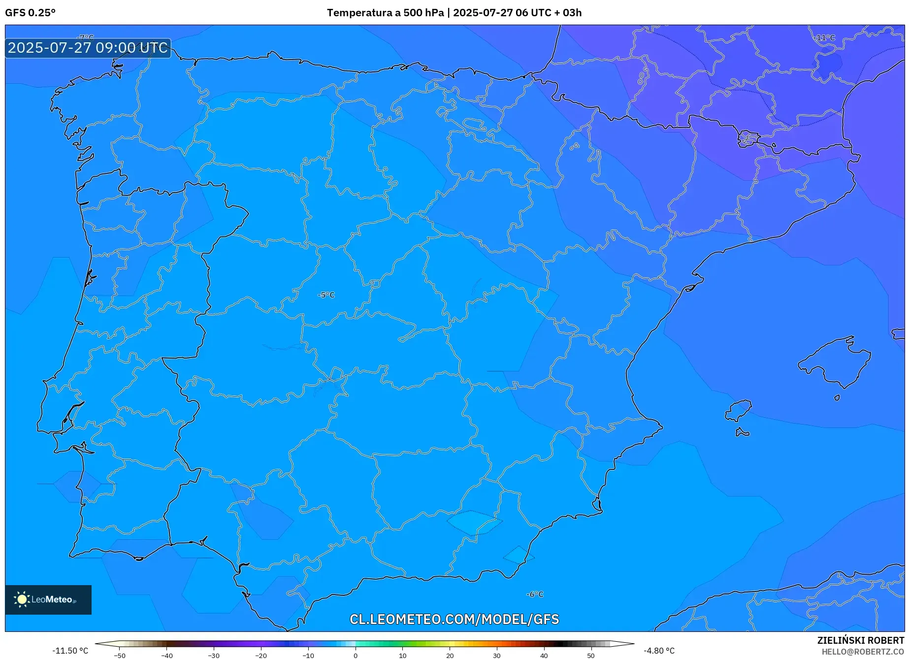 GFS model - España, Temperatura a 500 hPa GFS model - España, Temperatura a 500 hPa