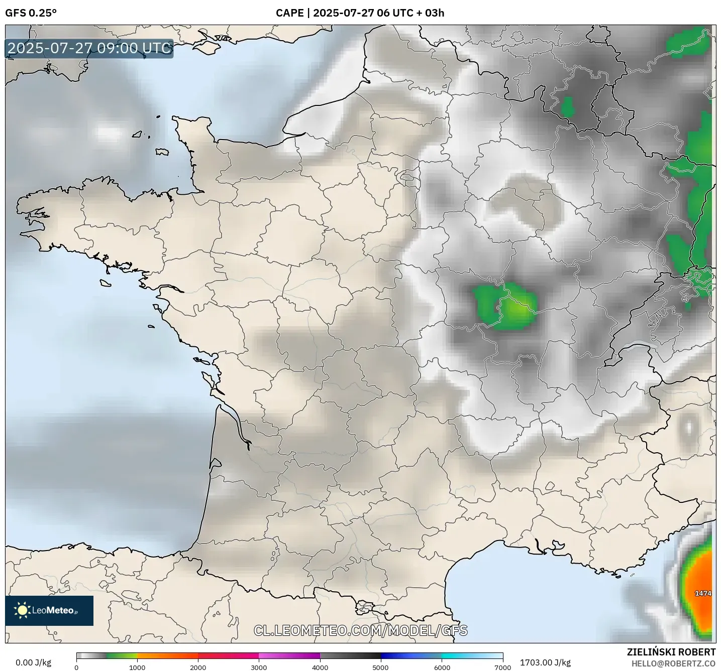 GFS model - Francia, CAPE