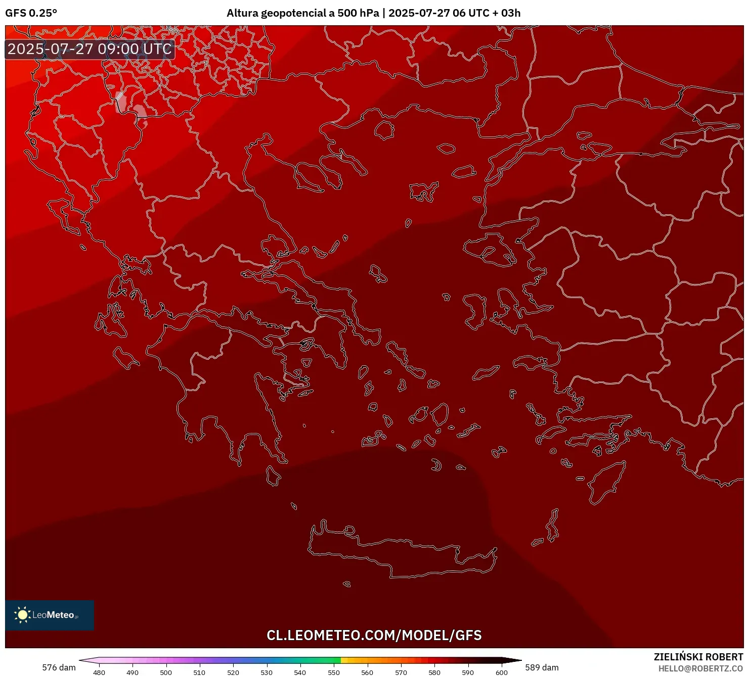 GFS model - Grecia, Altura geopotencial a 500 hPa GFS model - Grecia, Altura geopotencial a 500 hPa