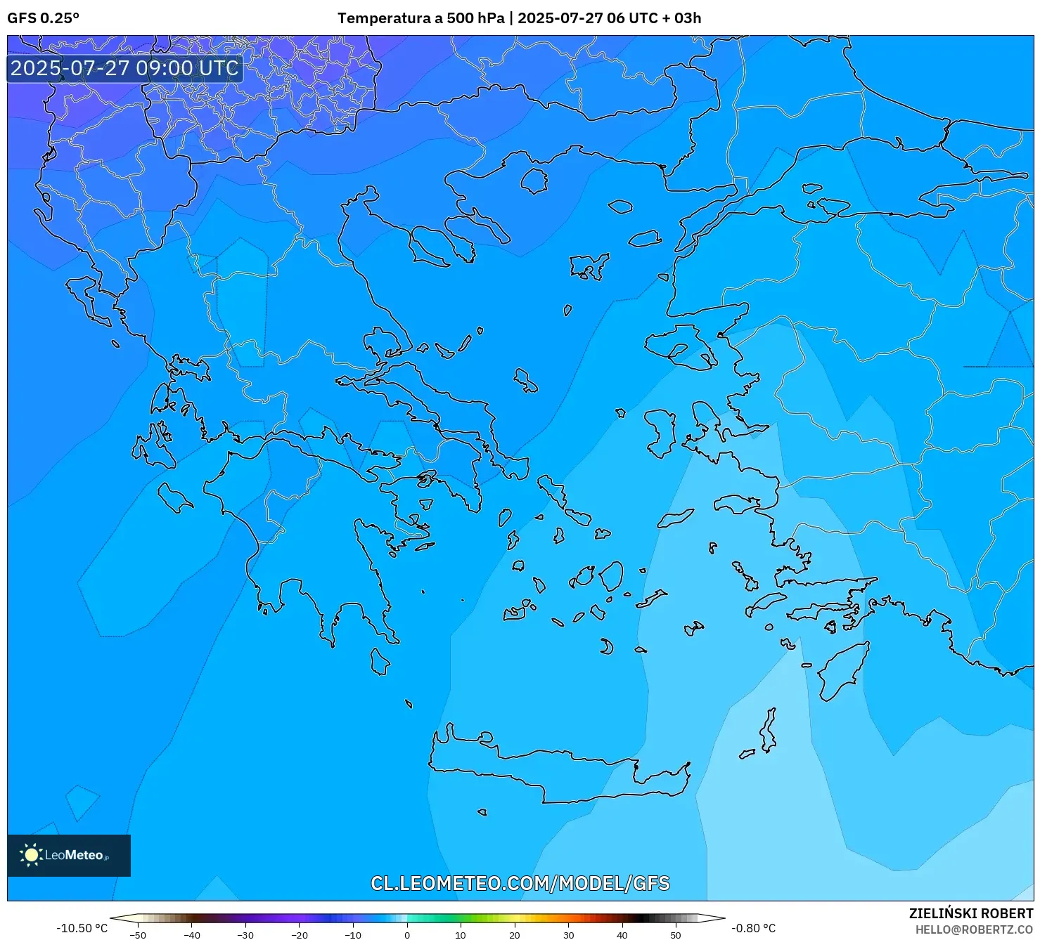 GFS model - Grecia, Temperatura a 500 hPa GFS model - Grecia, Temperatura a 500 hPa