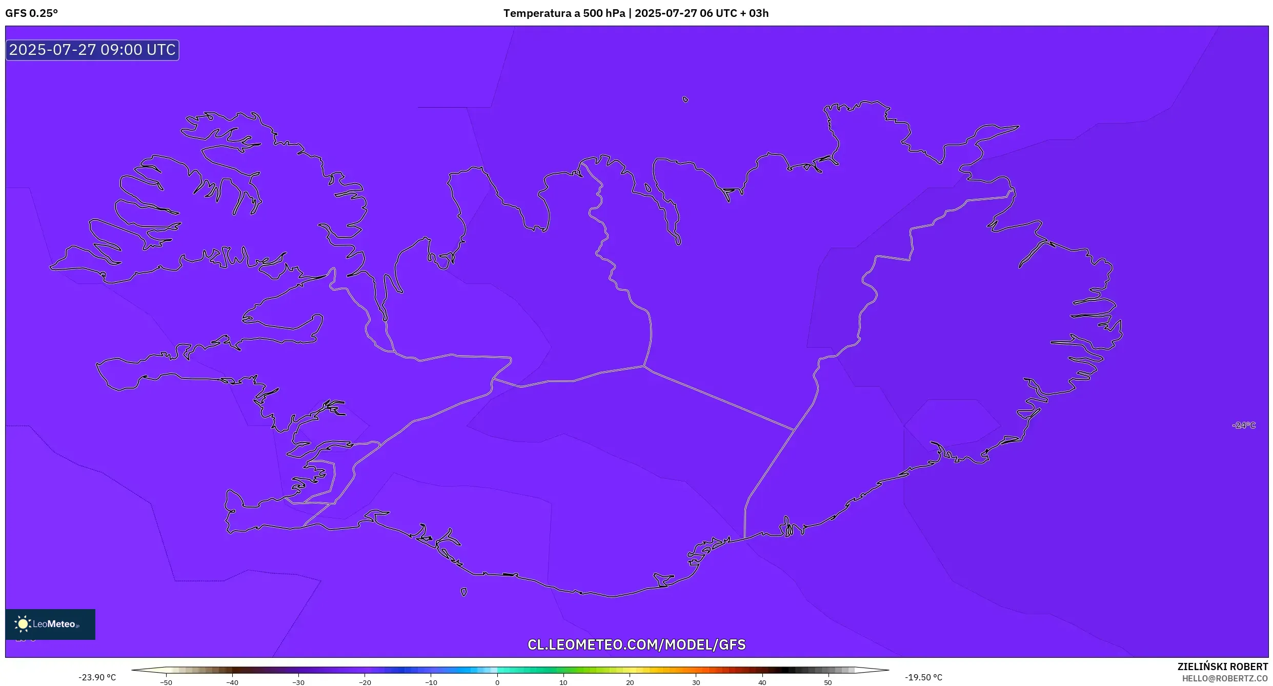 GFS model - Islandia, Temperatura a 500 hPa GFS model - Islandia, Temperatura a 500 hPa