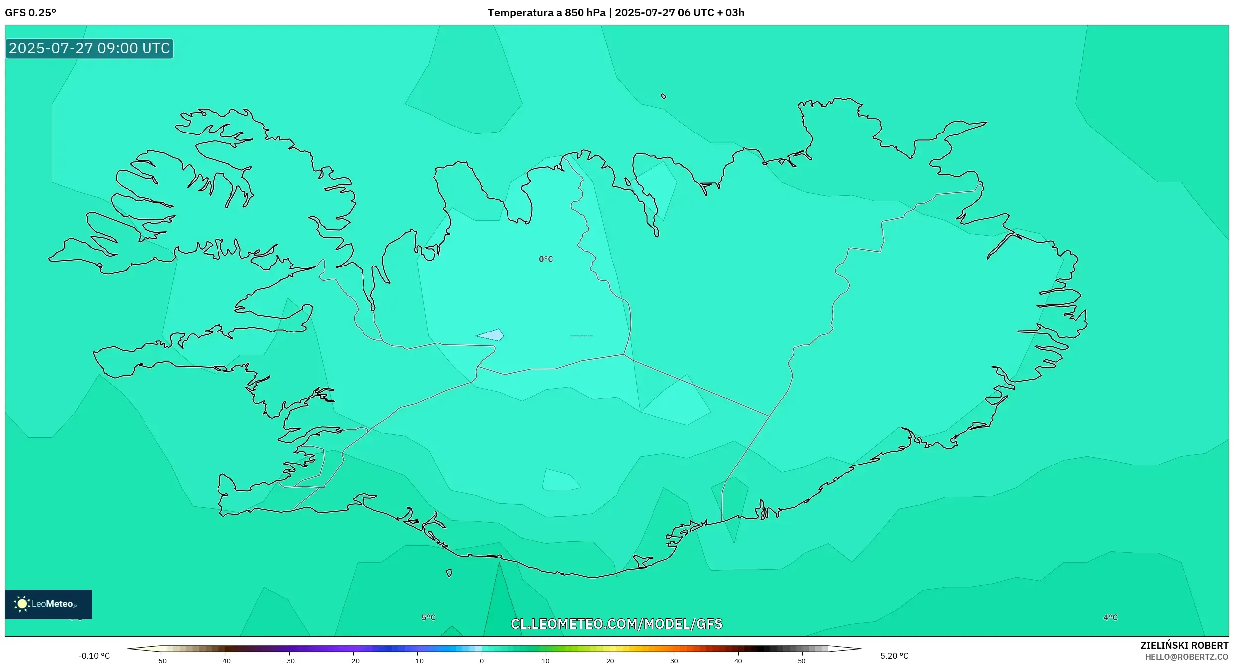 GFS model - Islandia, Temperatura a 850 hPa GFS model - Islandia, Temperatura a 850 hPa