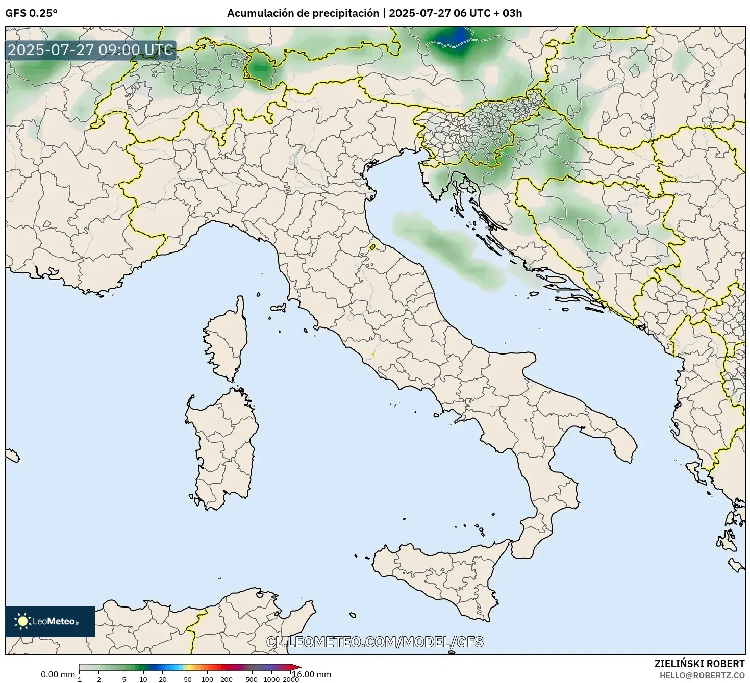 GFS model - Italia, Acumulación de precipitación GFS model - Italia, Acumulación de precipitación