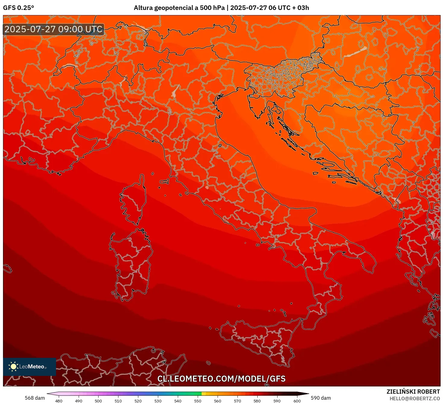 GFS model - Italia, Altura geopotencial a 500 hPa GFS model - Italia, Altura geopotencial a 500 hPa