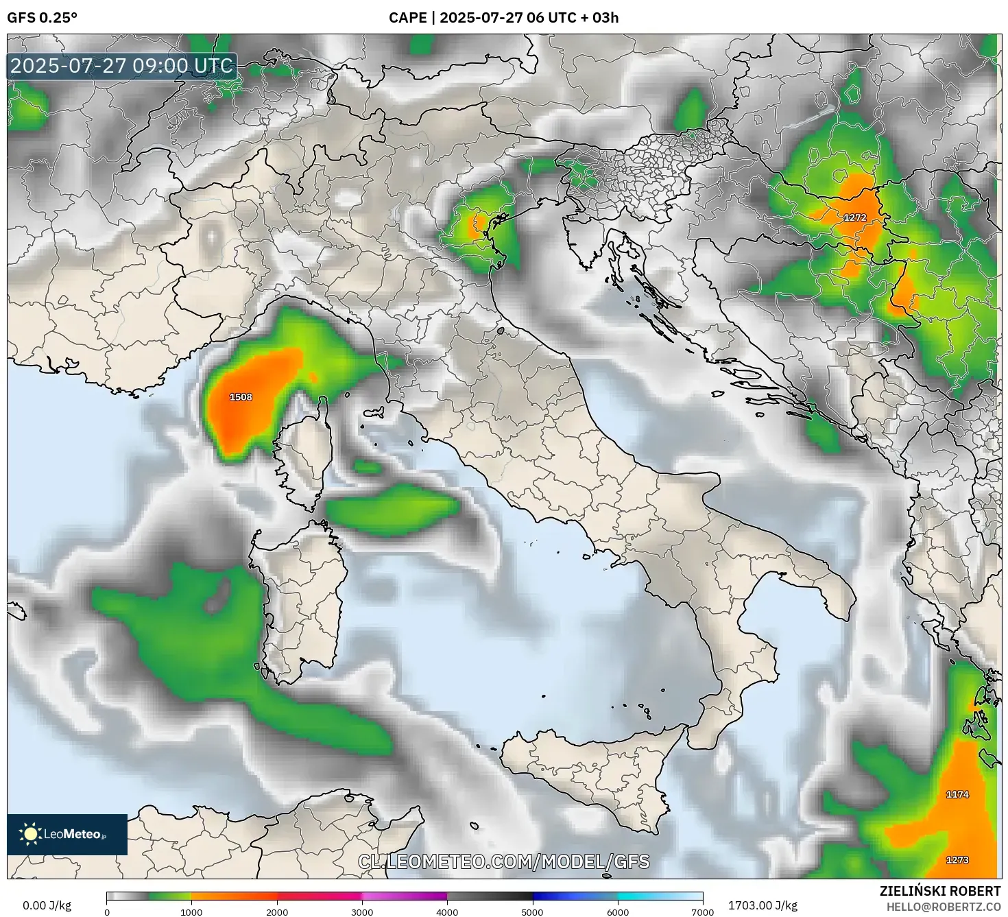 GFS model - Italia, CAPE GFS model - Italia, CAPE