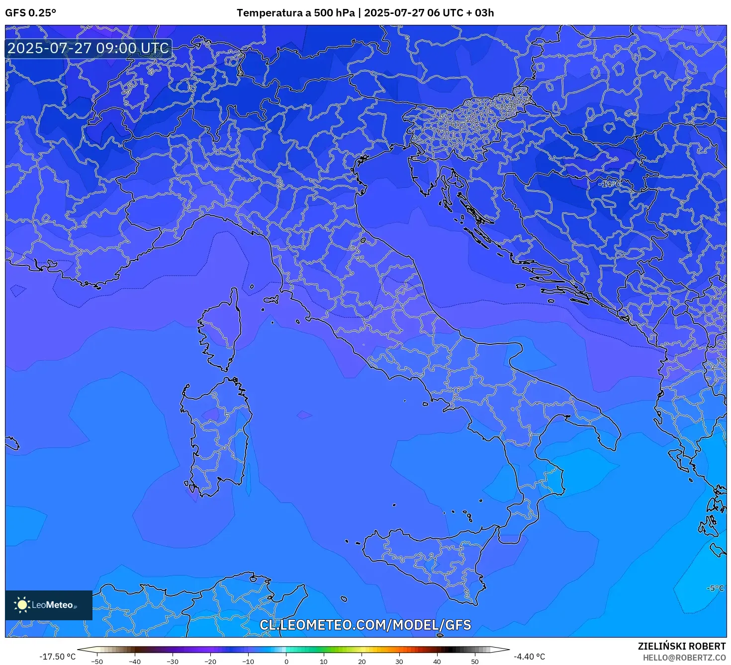 GFS model - Italia, Temperatura a 500 hPa GFS model - Italia, Temperatura a 500 hPa