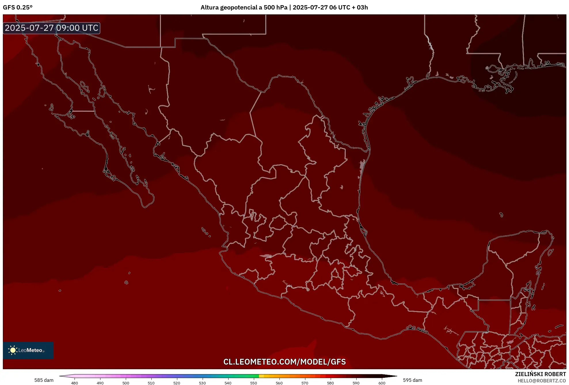 GFS model - México, Altura geopotencial a 500 hPa GFS model - México, Altura geopotencial a 500 hPa