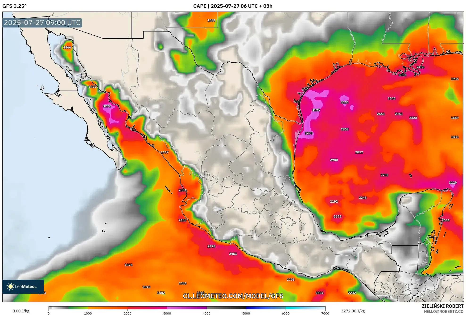 GFS model - México, CAPE GFS model - México, CAPE