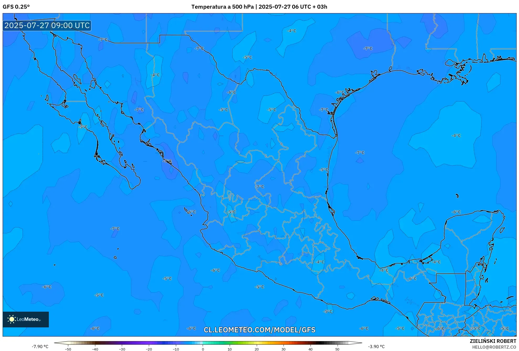 GFS model - México, Temperatura a 500 hPa GFS model - México, Temperatura a 500 hPa