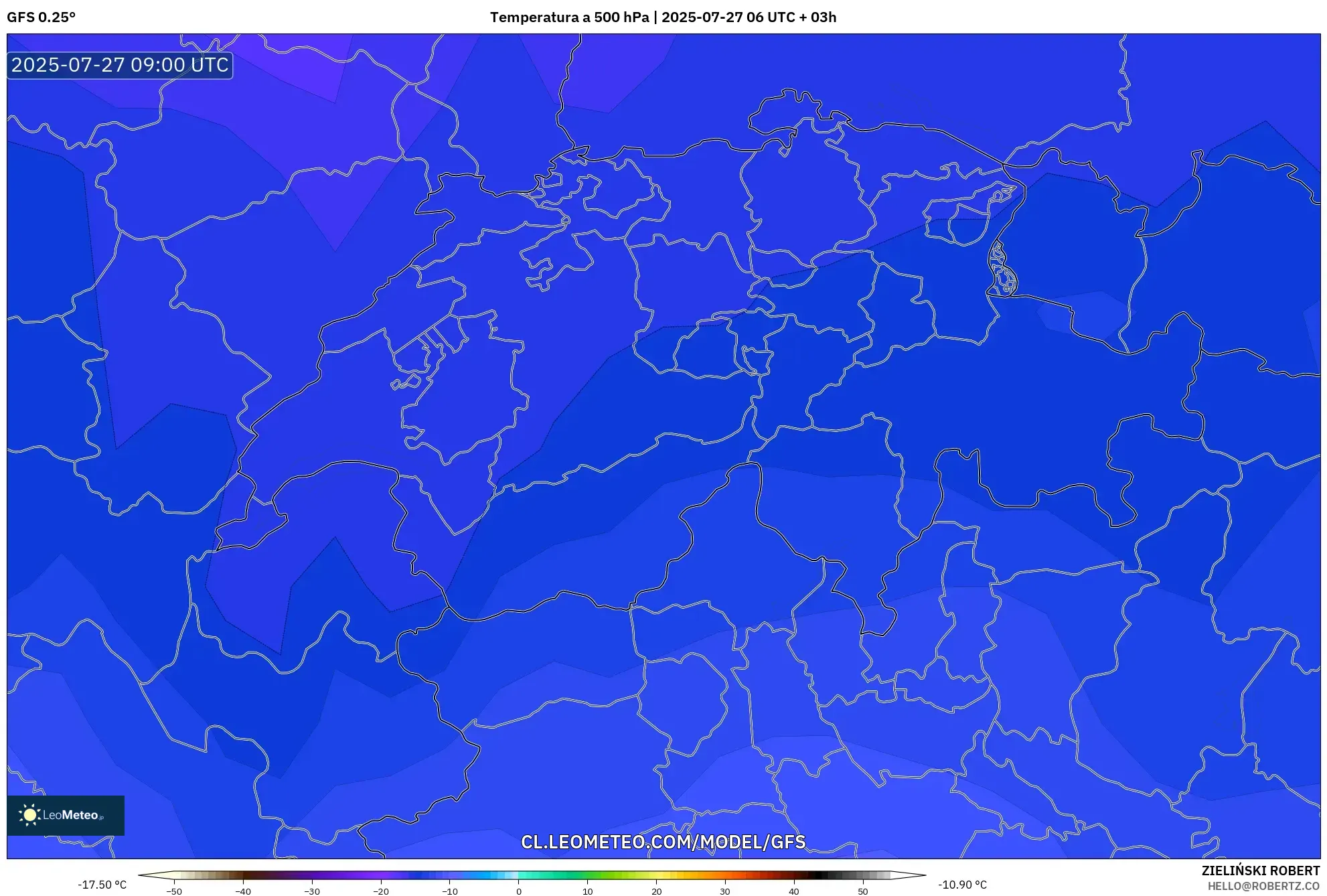 GFS model - Suiza, Temperatura a 500 hPa GFS model - Suiza, Temperatura a 500 hPa