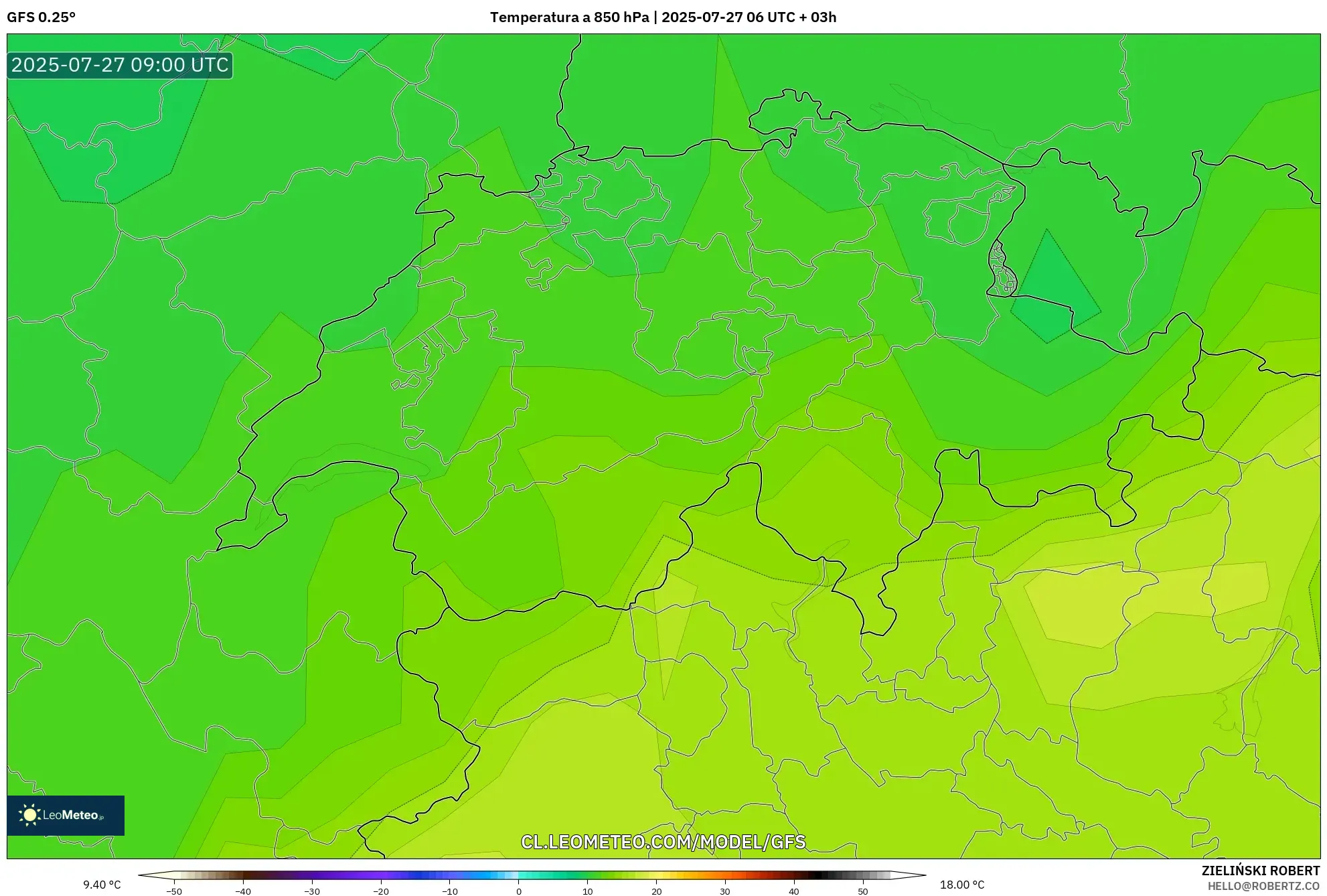 GFS model - Suiza, Temperatura a 850 hPa GFS model - Suiza, Temperatura a 850 hPa